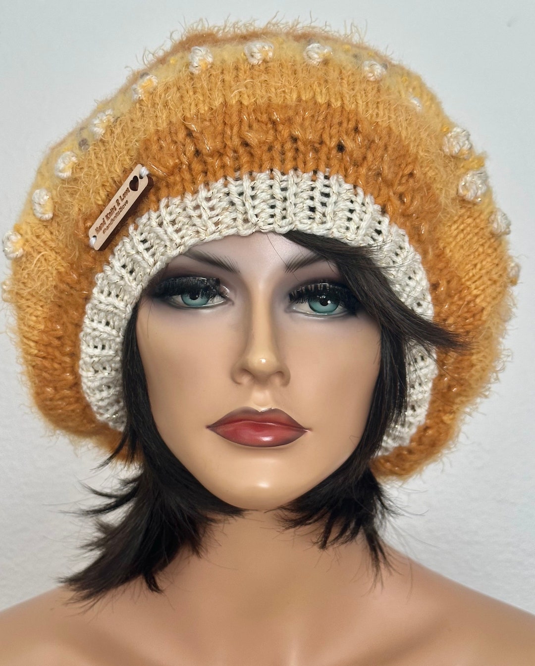 Hand Knits 2 Love Slouc Hat Tam Beanie Faux Fur Pom Pom  display picture 2