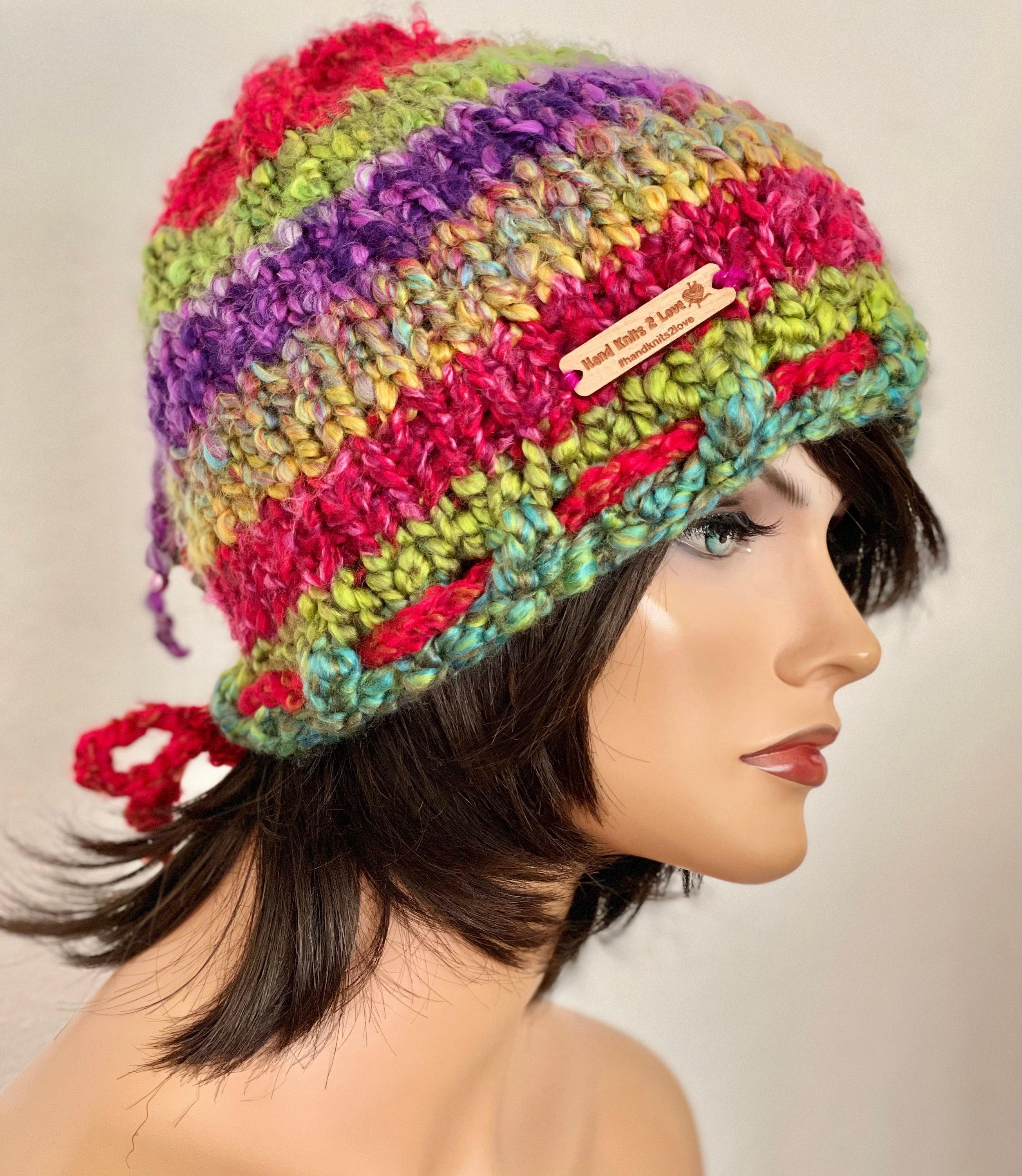 Hand Knits 2 Love 2 in 1 Beanie Hat Cap Cozy Warm Two Sided Designer Multicolors Hand Knits 2 Love Beanie Hat Cap Boucle Multicolors Tassel  main image 3