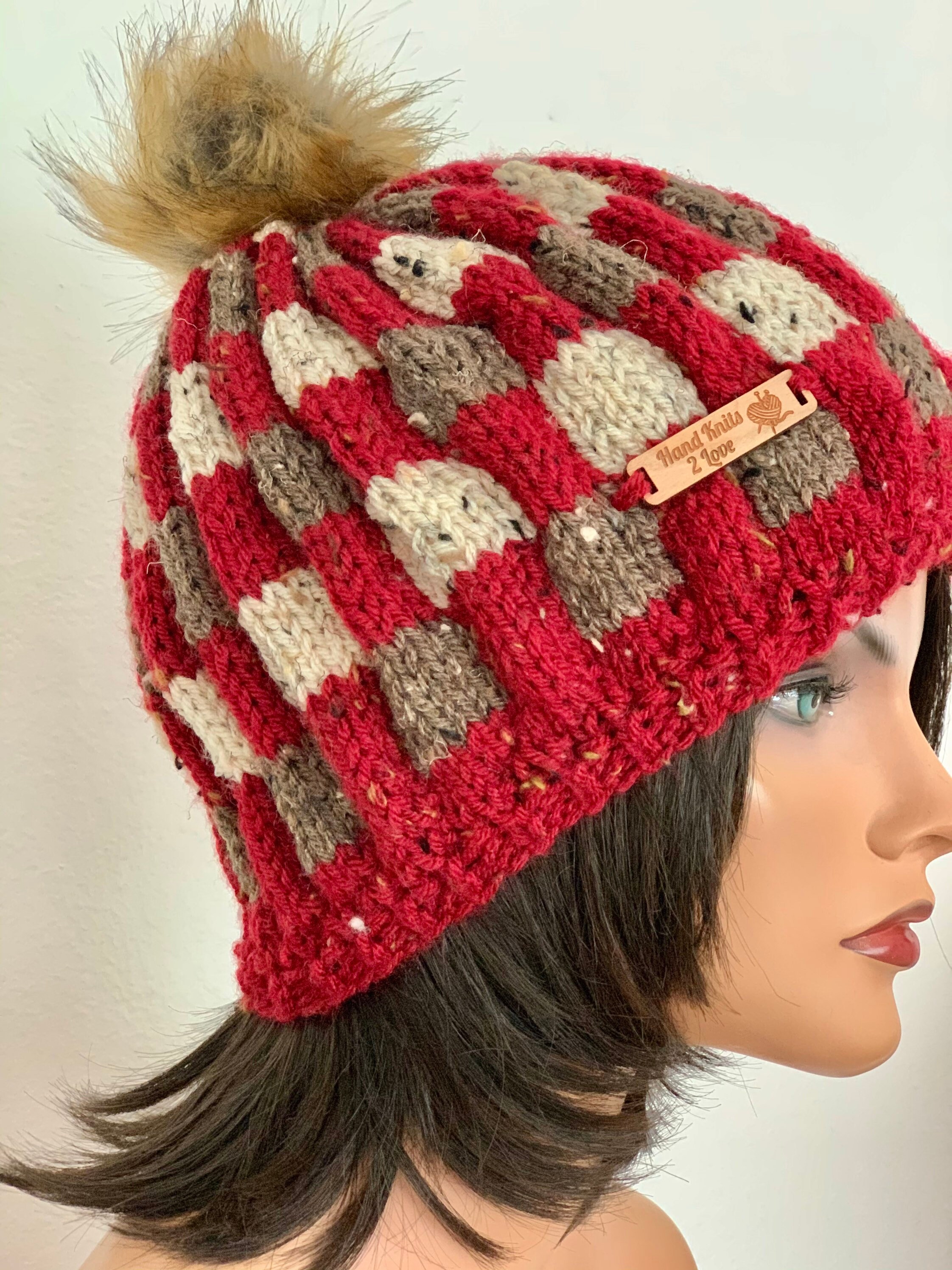 新作人気 Beanie Love 2 Knits Hand Hat Checkers Plaid Tweed Cap 帽子