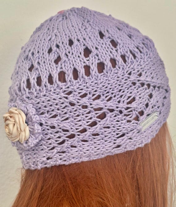 Hand Knits 2 Love Cotton Hat Cap Flower Decorative Lace Bead  display picture 1