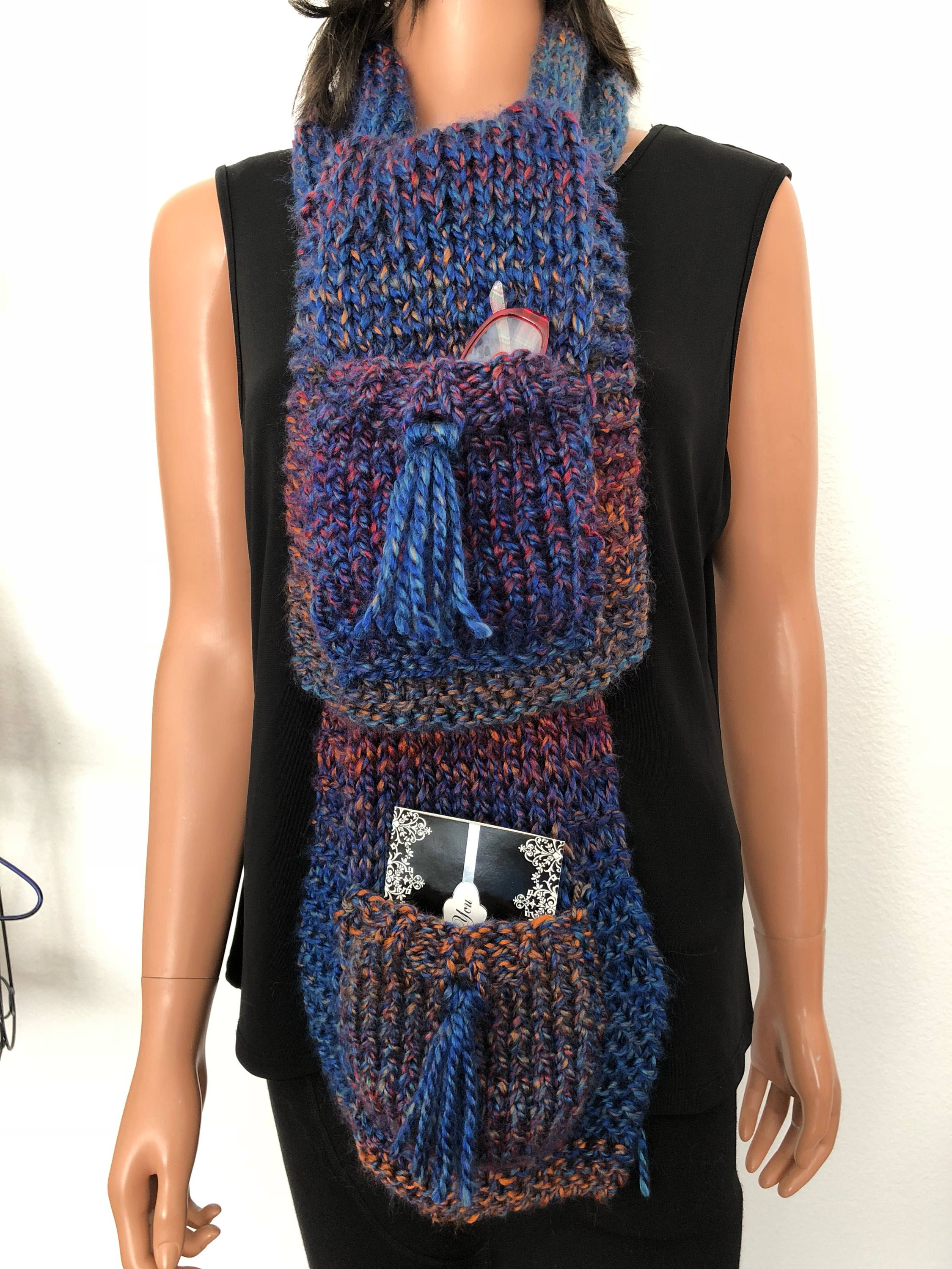 Hand Knits 2 Love Hat Scarf Set Beanie Shawl Pockets Fringe 