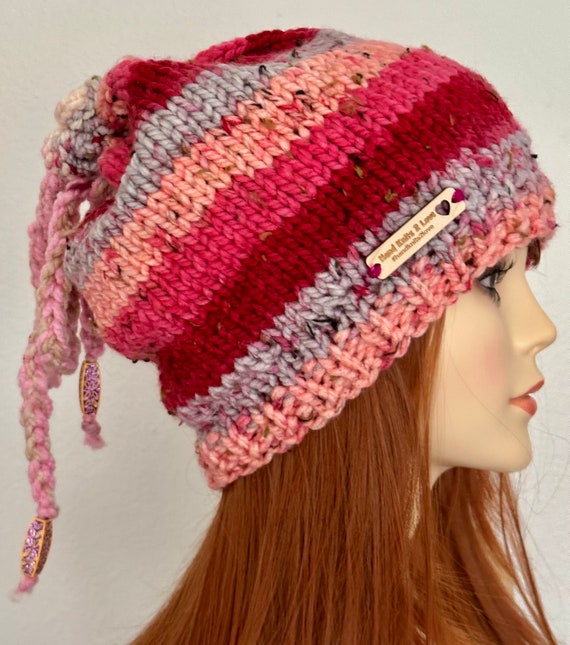Hand Knits 2 Love Slouch Hat Cap Beanie Ombré Tweed Braid  display picture 1