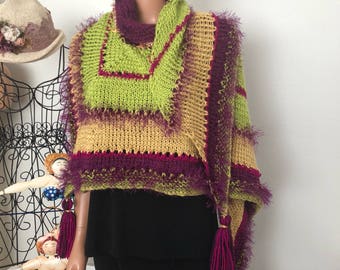 Hand Knits 2 Love Triangle Shawl Wrap Bohemian Hip Four Seasons Fashion Designer Multicolor Gifts  Mother's Day Birthday Tassels Easter Pray