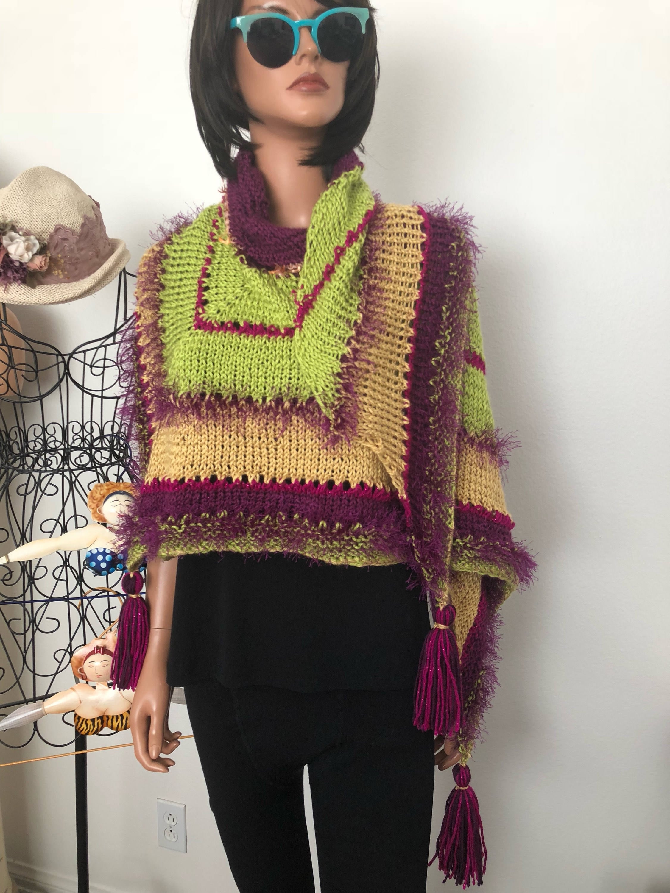 Hand Knits 2 Love Triangle Shawl Wrap Bohemian Hip Four 
