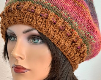 Hand Knits 2 Love Slouch Beanie Hat Cap Tam Ombre Autumn  display picture 2