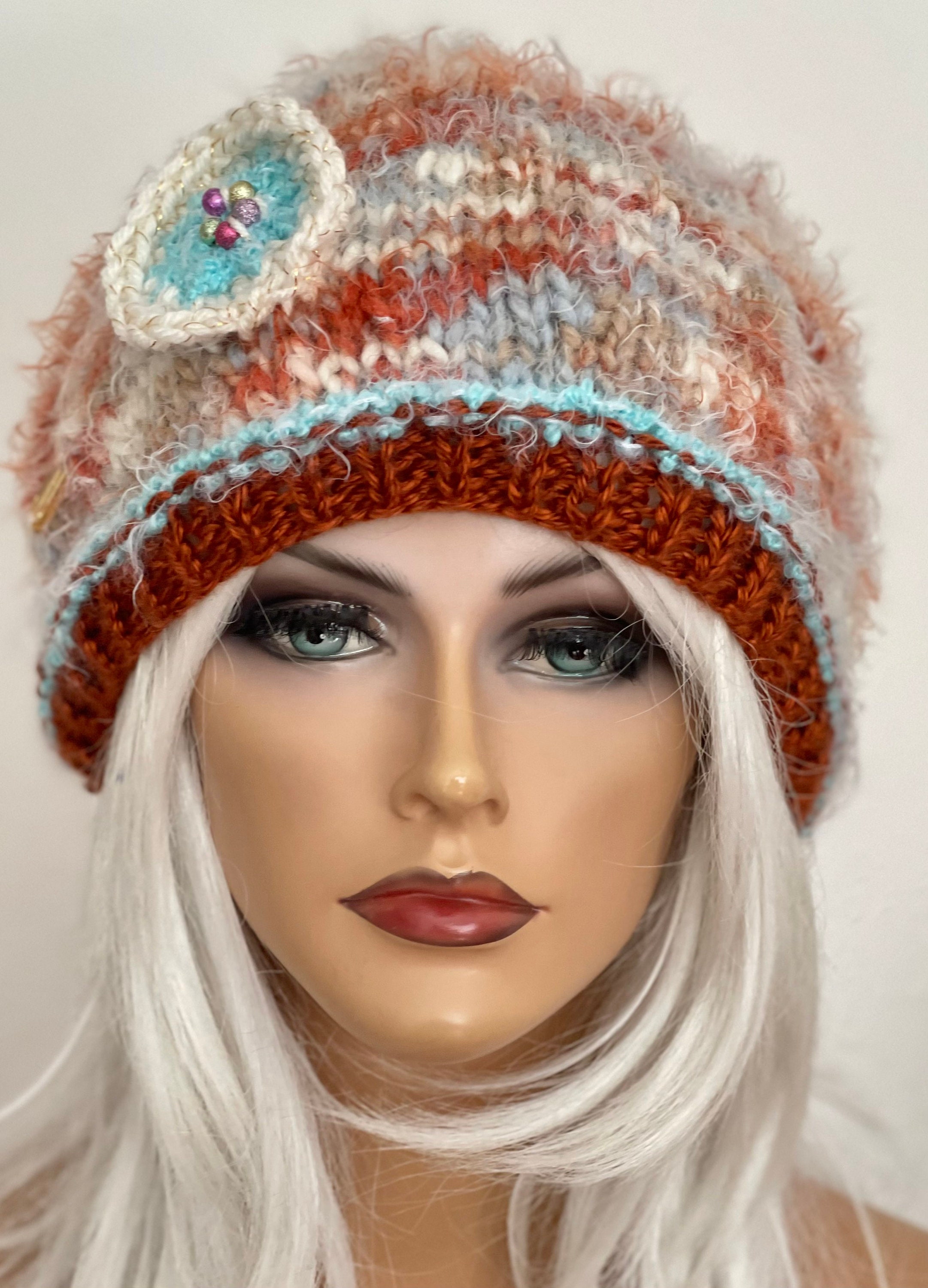 Hand Knits 2 Love Slouch Beanie Hat Cap Ombre Mohair Look  display picture 1