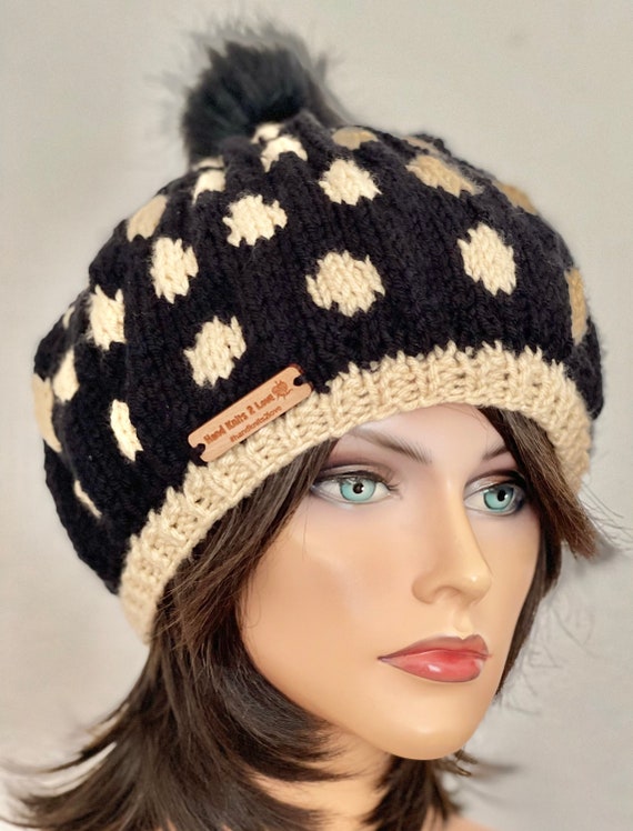 Hand Knits 2 Love Beanie Hat Cap Fair-isle Polka Dots  display picture 3