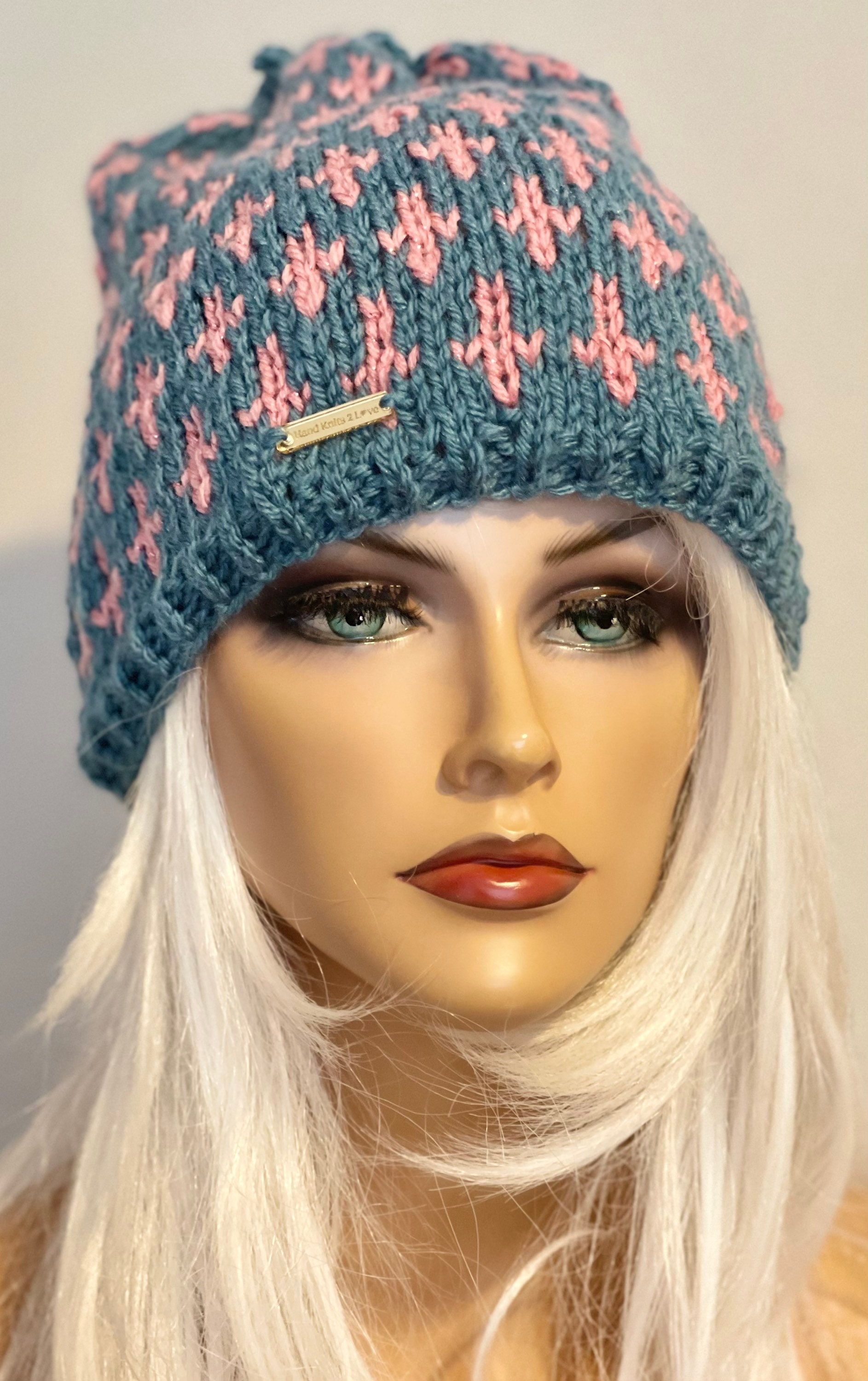 Hand Knits 2 Love Beanie Hat Slouch Cap Fair-isle Braid Beads Designer Shine Hip Hand Knits 2 Love Beanie Hat Cap Slouch Fair-isle Designer  main image 4