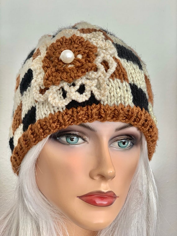 Hand Knits 2 Love Beanie Slouch Hat Cap Plaid Checkers 