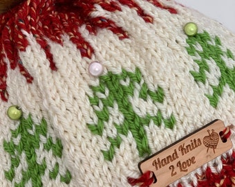 Hand Knits 2 Love Slouch Beanie Hat Christmas Trees Hearts Adjustable Fit Design Hand Knits 2 Love Beanie Hat Slouch Cap Handmade Designer  main image 4
