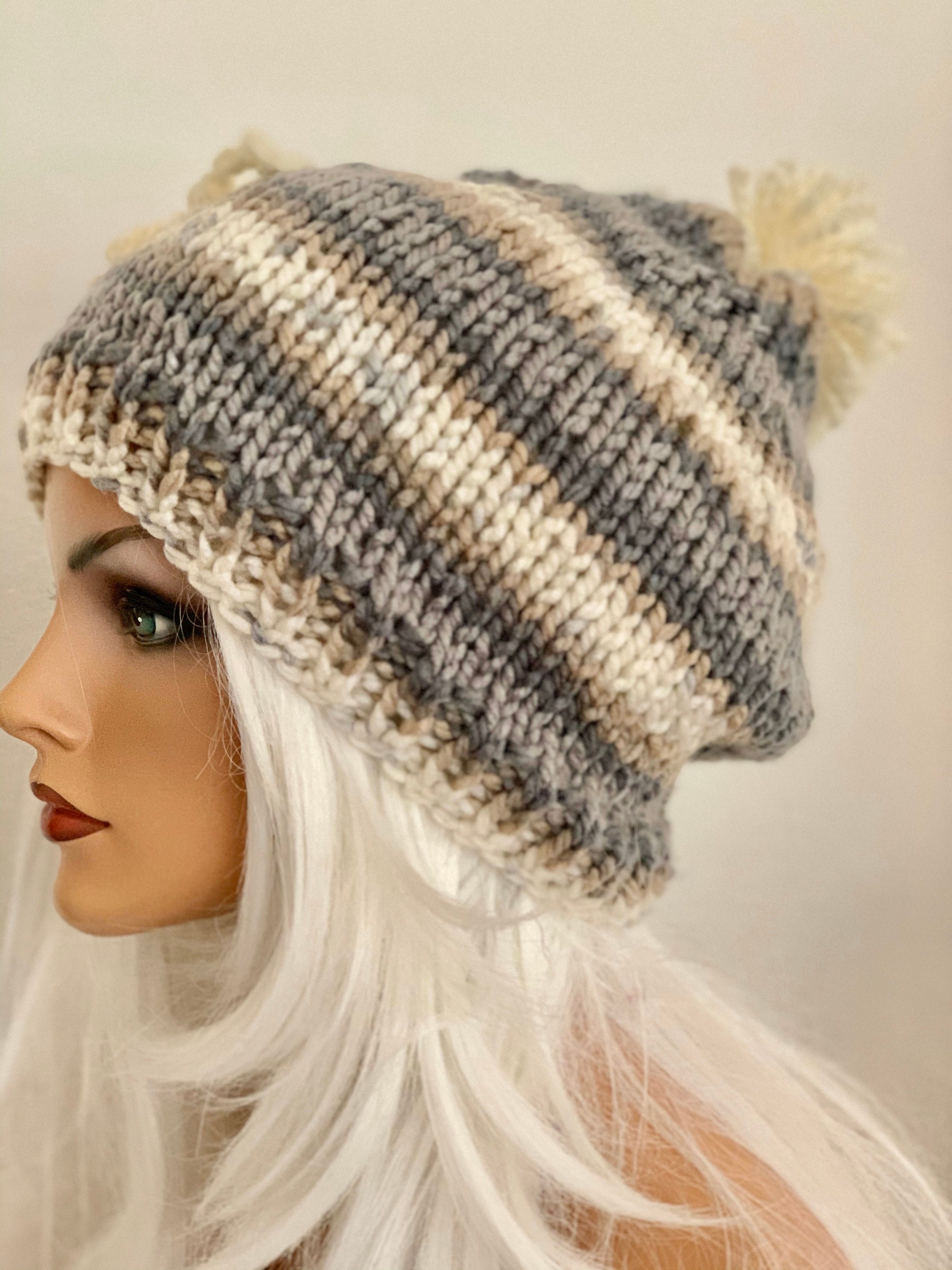 Hand Knits 2 Love Slouch Beanie Hat Cap White Flower Pearl Designer Fashion Chic Hand Knits 2 Love Slouch Beanie Hat Cap Ombre Flower Pearl  main image 3