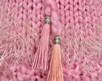 Hand Knits 2 Love Hat Bucket Beanie Cap Pink Tassels  display picture 2