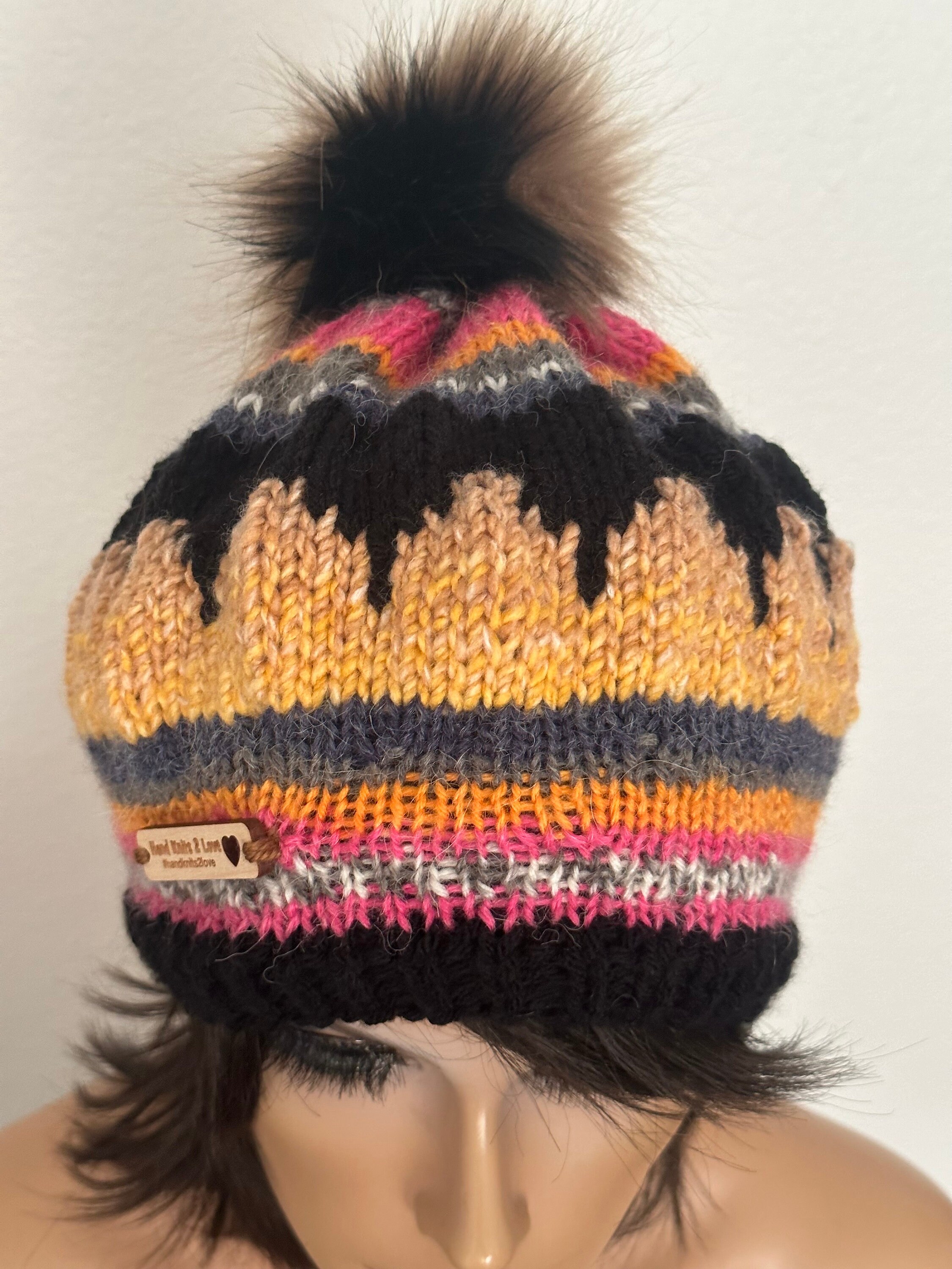 Hand Knits 2 Love Beanie Slouch Hat Faux Fur Pom Pom Fair  display picture 2