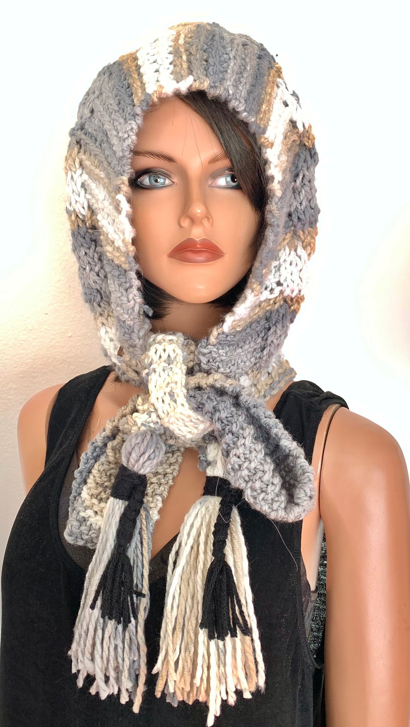 Hand Knits 2 Love Hoodie Scarf Beanie Hat Slouch Cap Neck  display picture 3