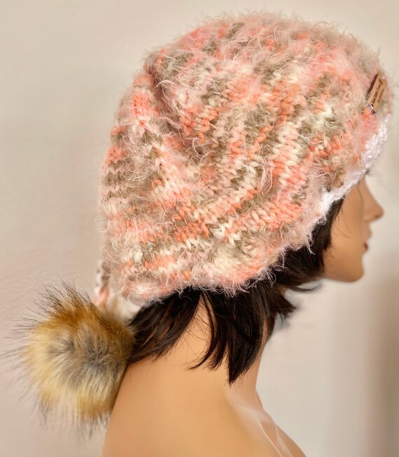 Hand Knits 2 Love Slouch Hat Beanie Cap Ombre Faux Fur Pom  display picture 1