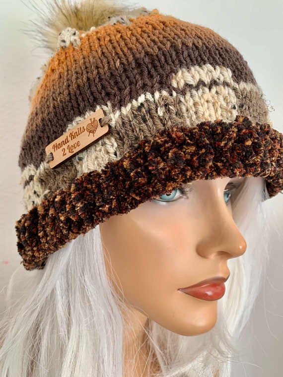 Hand Knits 2 Love Slouch Beanie Hat Cap Fairisle Faux Fur Pom Pom Ombré Designer Hand Knits 2 Love Beanie Hat Cap Slouch Fair-isle Faux Fur  main image 2