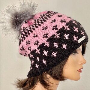 Hand Knits 2 Love Hat Beanie Slouch Cap Faux Fur Pom Pom Ombre Denim Blue Designer Fashion Warm Roomy Head Hair Chemo Gift Winter Fall Hip
