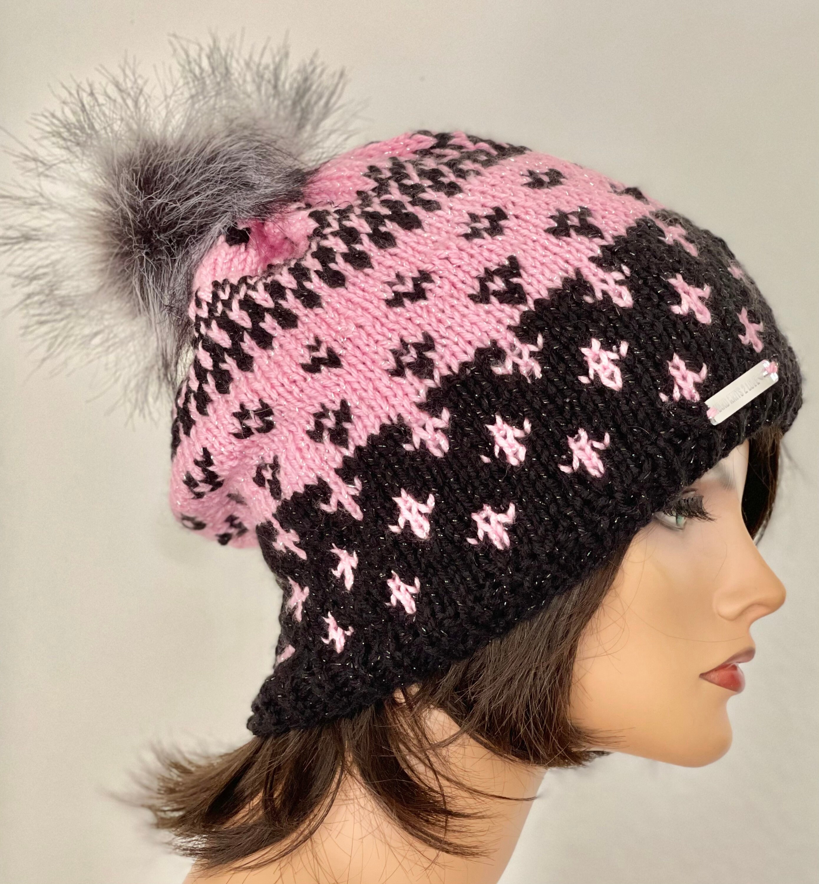 Hand Knits 2 Love Beanie Hat Cap Ombre Pom Pom Hip Hand Knits 2 Love Beanie Hat Cap Slouch Ombre Faux Fur Pom  main image 3