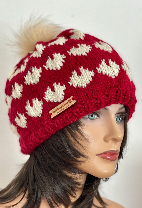 Hand Knits 2 Love Slouch Beanie Hat Cap Beret Tam Hearts  display picture 3