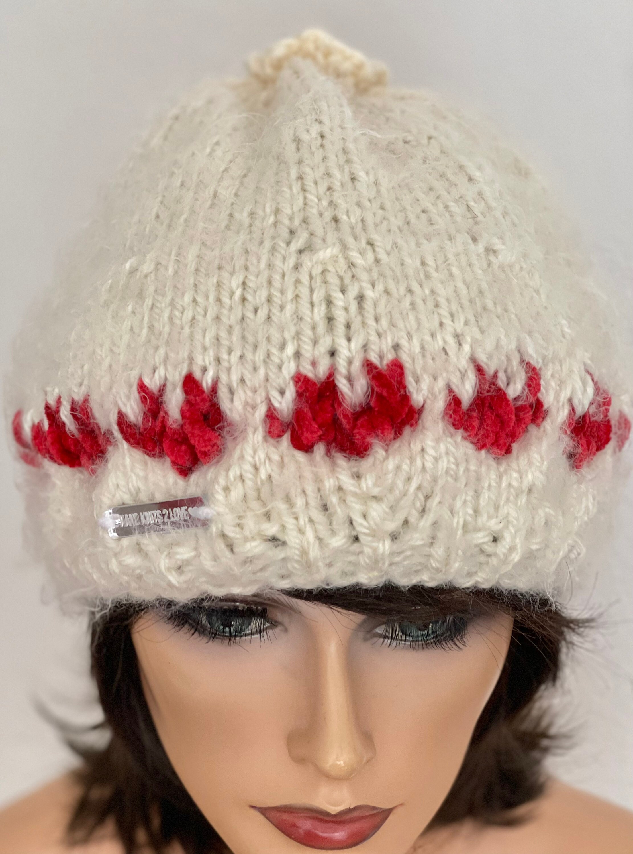 Hand Knits 2 Love Slouch Beanie Cap Hat Fair-isle Valentine 