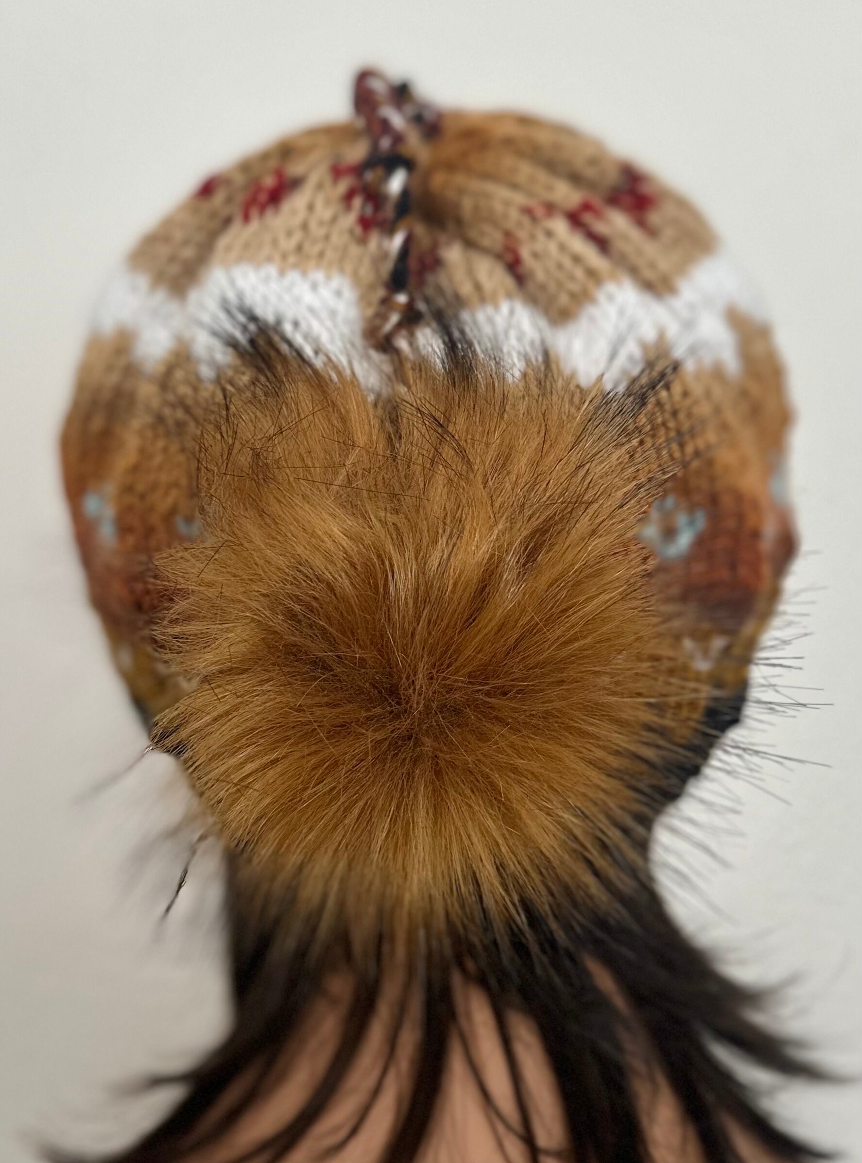 Hand Knits 2 Love Beanie Hat Cap Slouch Fair-isle Faux Fur  display picture 1