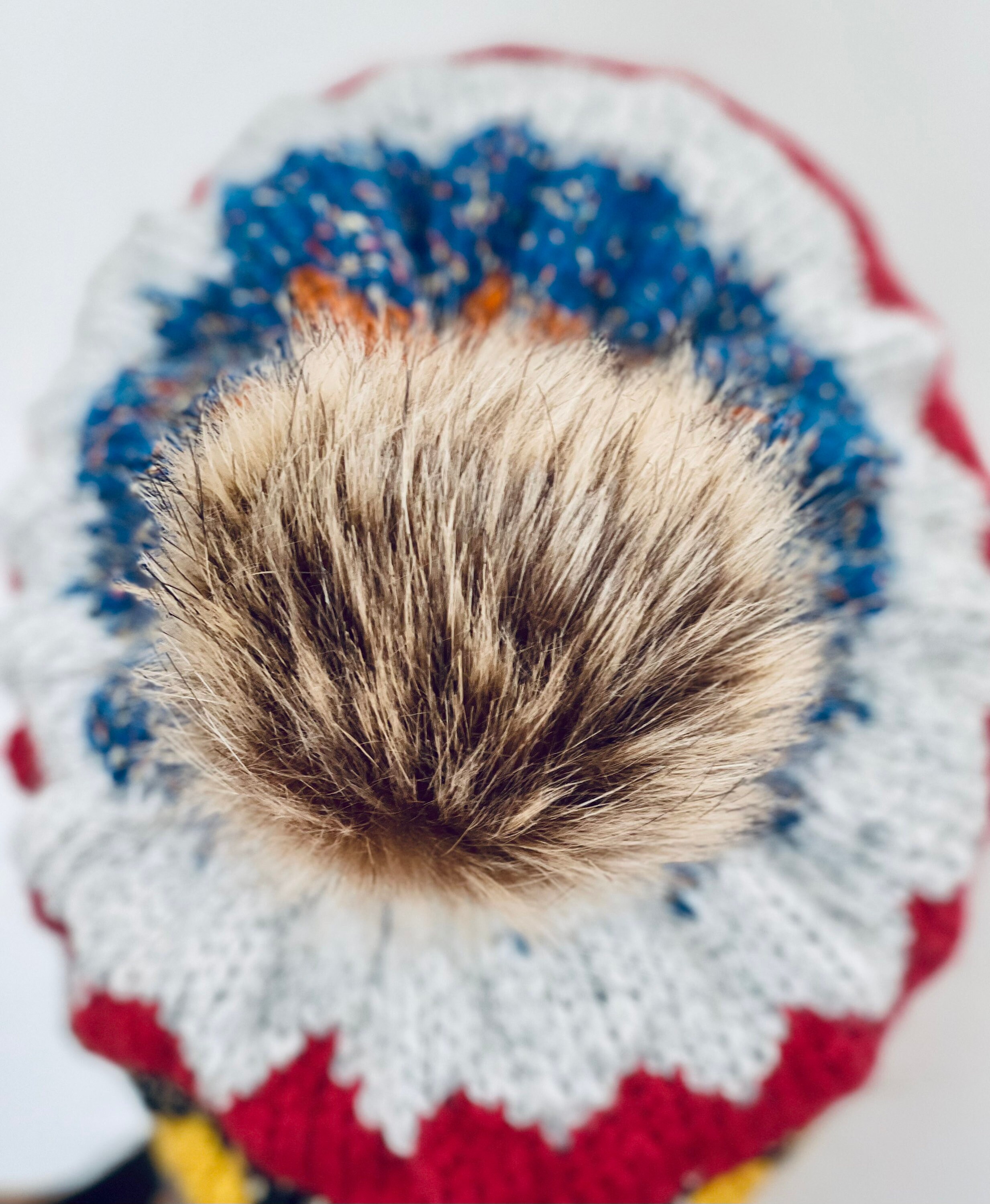 Hand Knits 2 Love Slouch Hat Beanie Tam Blues Earth Faux Fur Pom Pom Designer Hand Knits 2 Love Slouch Hat Beanie Cap Tam Fair-isle Faux  main image 2