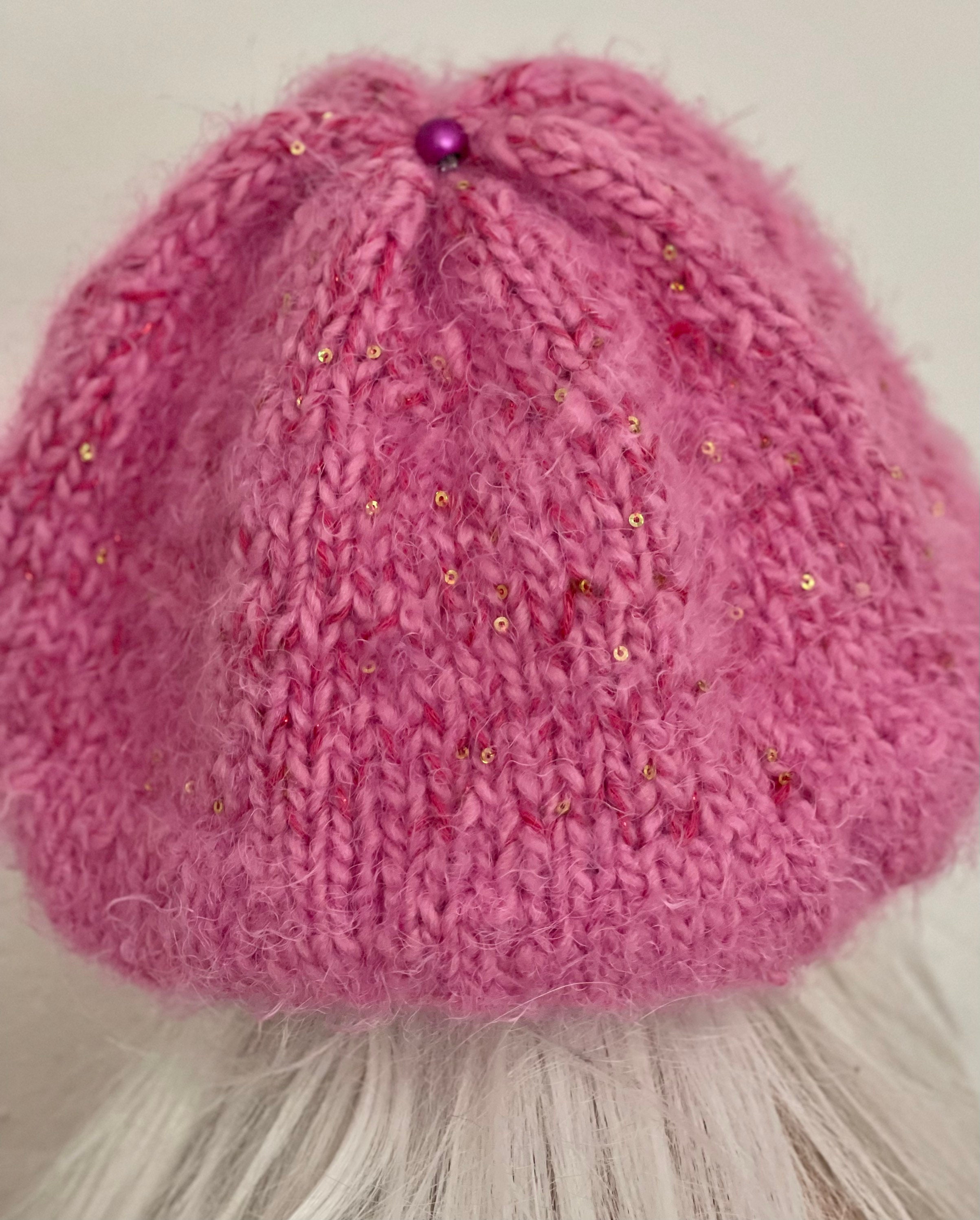 Hand Knits 2 Love Slouch Beanie Hat Cap Pink Flower Sequence Beads Designer Chic Hand Knits 2 Love Slouch Beanie Hat Cap Chemo Flower Bead  main image 2