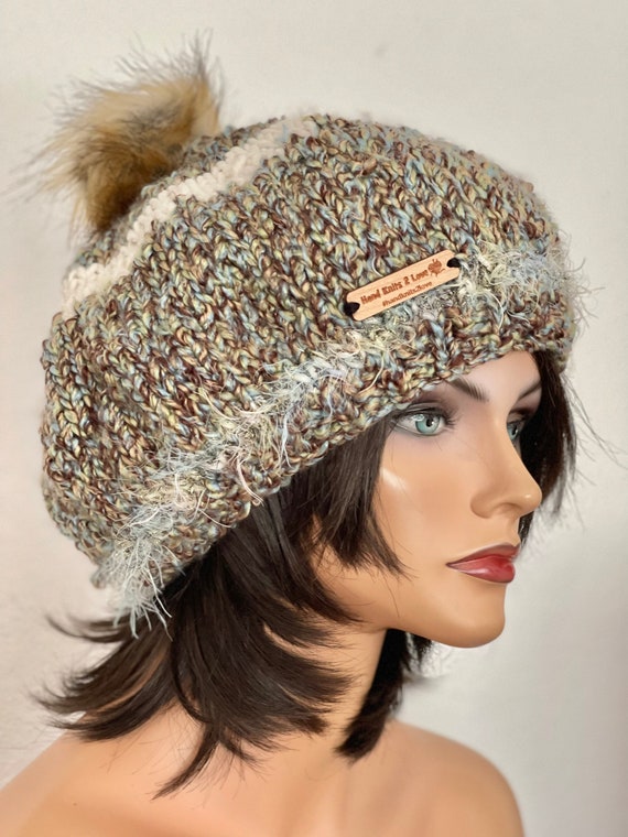 Buy Hand Knits 2 Love Slouch Hat Beanie Cap Boucle Faux Fur  display picture 1
