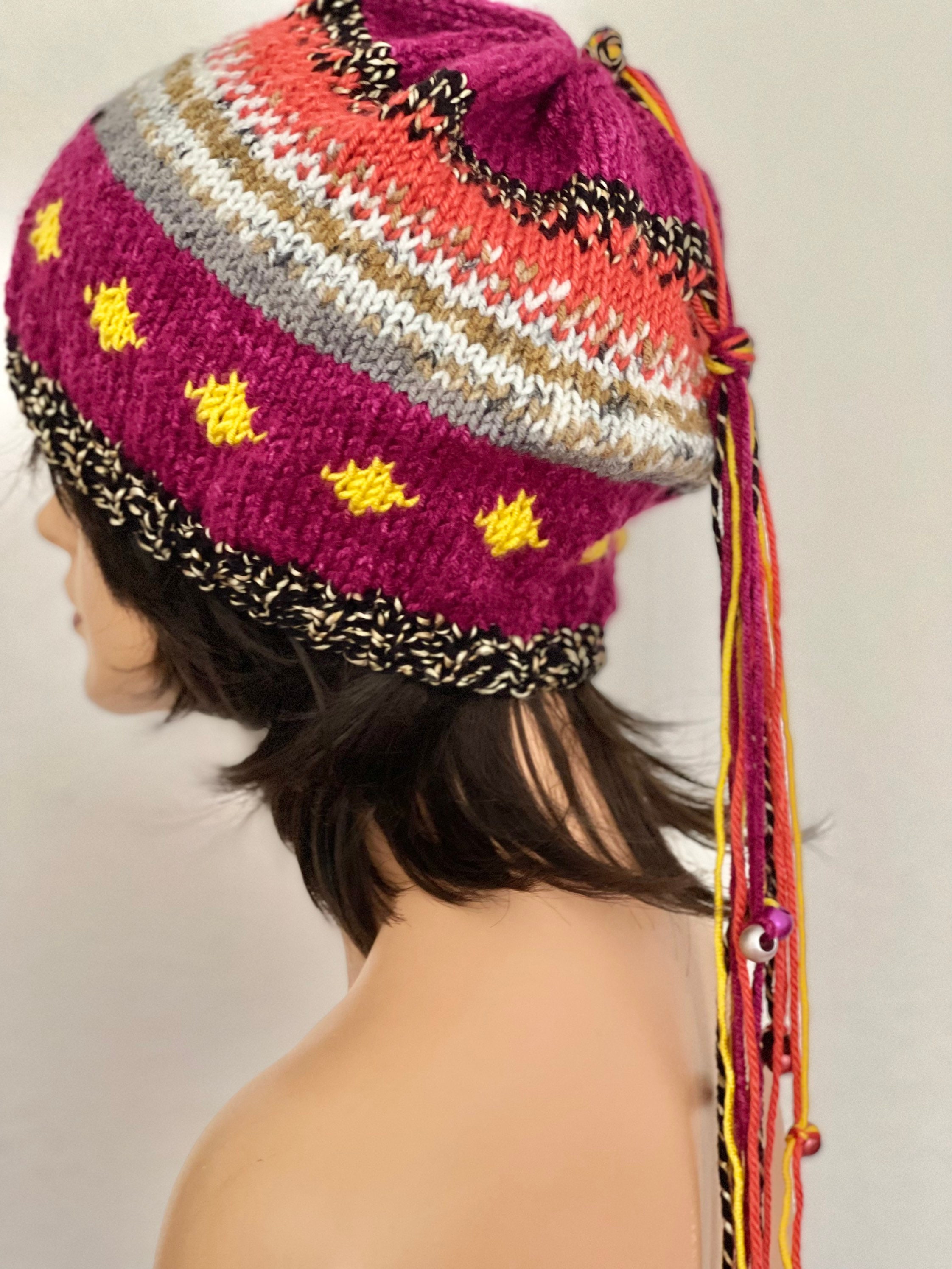 Hand Knits 2 Love Beanie Hat Cap Slouch Pong Tassel Beads  display picture 1