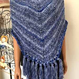 Hand Knits 2 Love Shawl Wrap Designer Fashion Fringes Denim Blues Ombre Four Seasons Gift Birthday Shower Cowl Hip Western Female Soft Cozy image 5