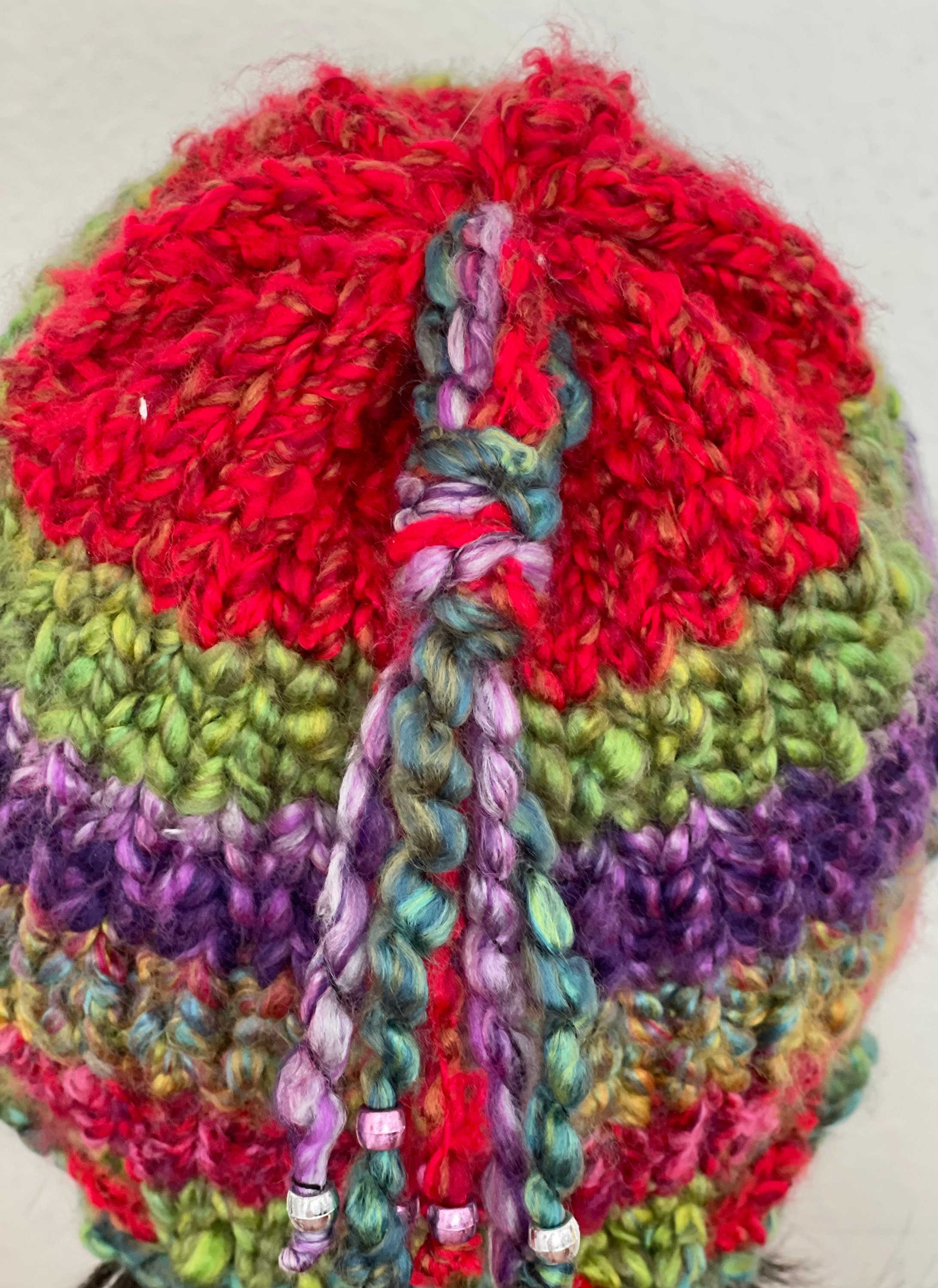 Hand Knits 2 Love Beanie Hat Cap Boucle Tassel Beads Designer Original Hip Gift Pawprint Love Beanie Knit Hat Pattern - Twice Sheared Sheep main image 4