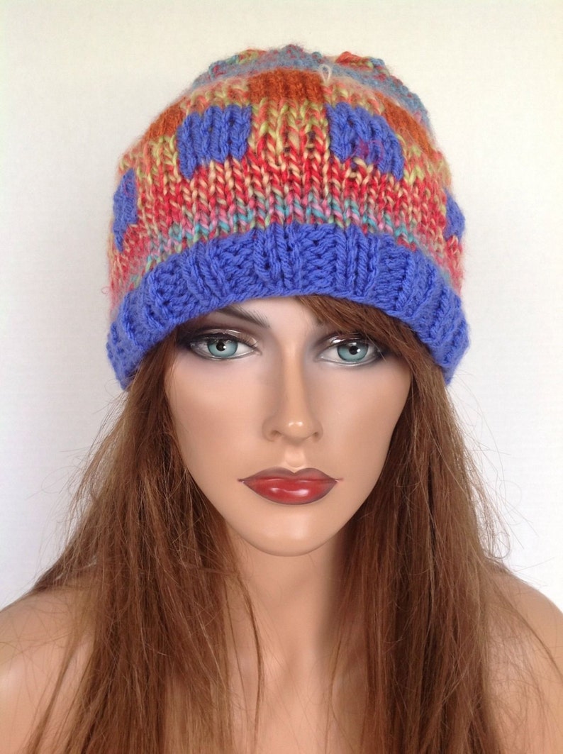 Beanie Beret Slouch Hand Knit Multicolor Designer Fashion Etsy