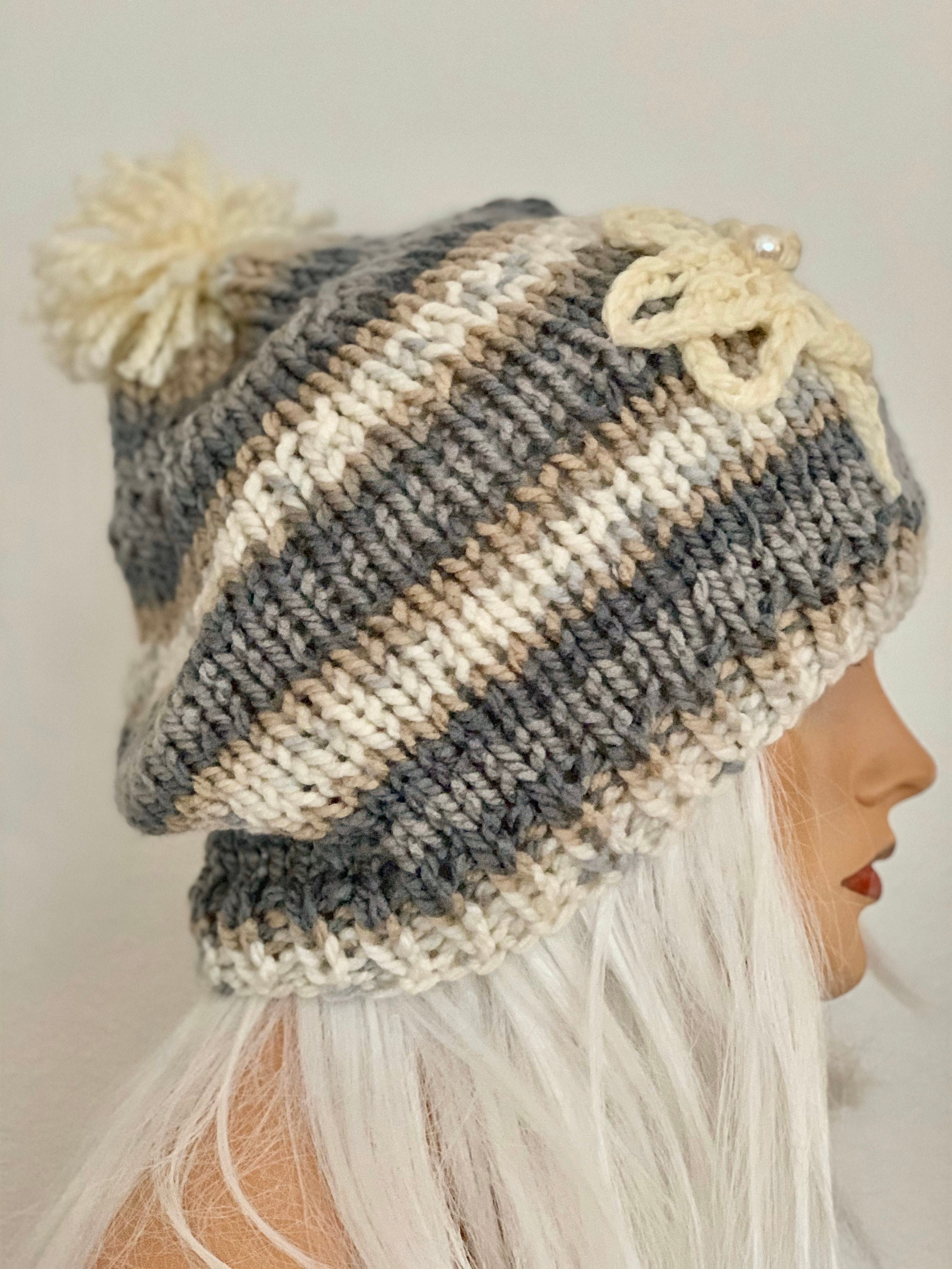 Hand Knits 2 Love Slouch Beanie  Hat Adjustable  Fit Good Pearl Designer Hand Knits 2 Love Slouch Beanie Cap Hat Designer Fashion  main image 3