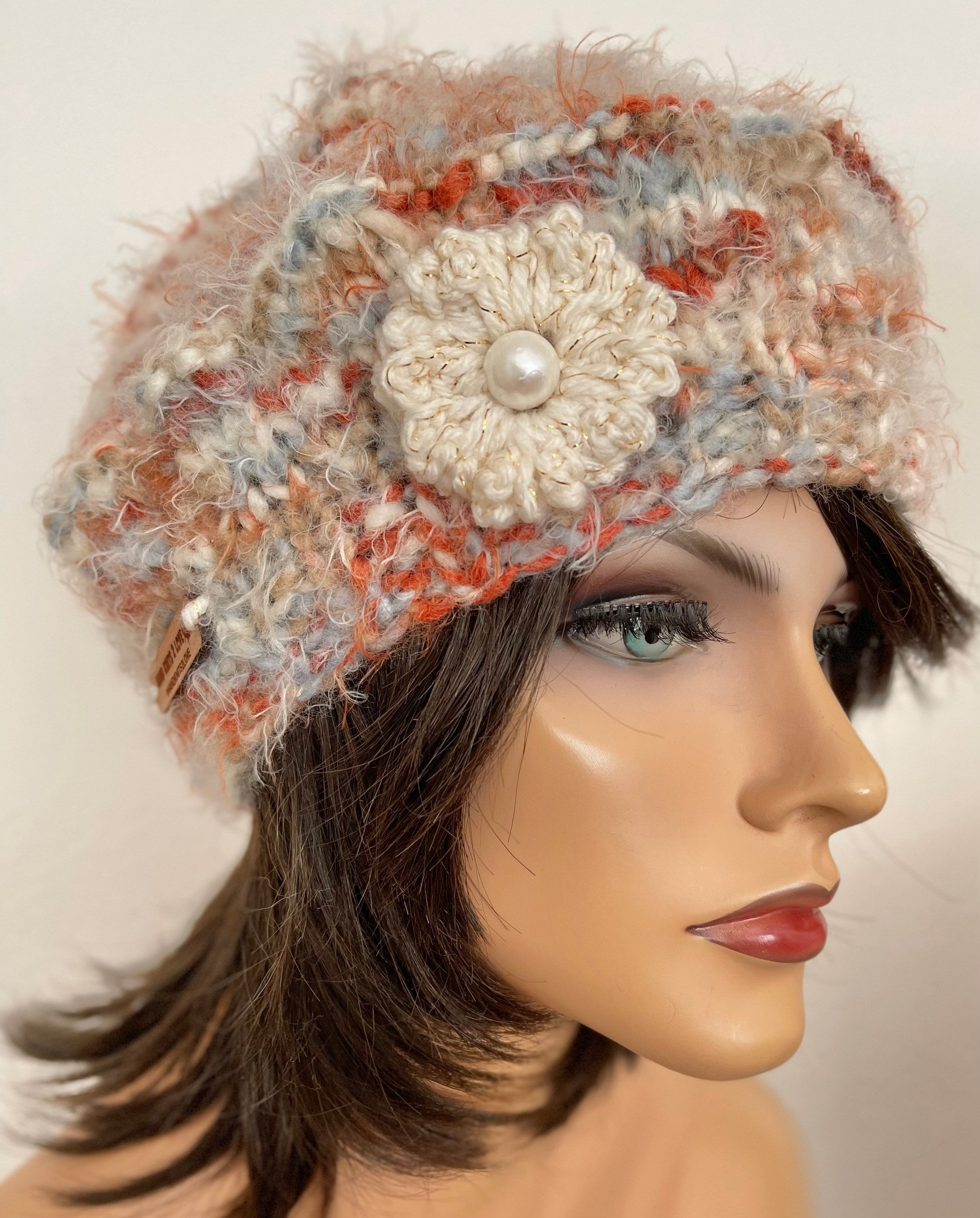 Hand Knits 2 Love Beanie Hat Cap Slouch Flower Pearl Designer Mohair Style Pink Hand Knits 2 Love Beanie Hat Cap Slouch Flower Pearl Designer main image 3