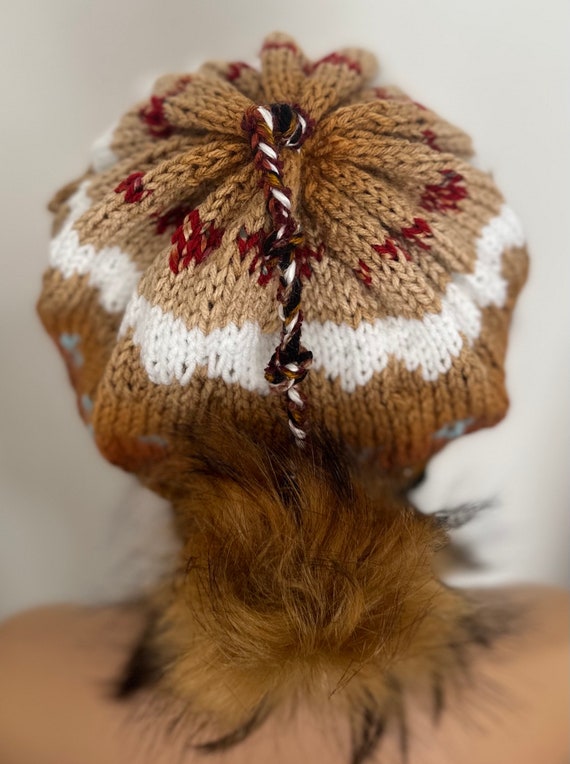 Hand Knits 2 Love Beanie Hat Cap Slouch Fair-isle Faux Fur  display picture 3