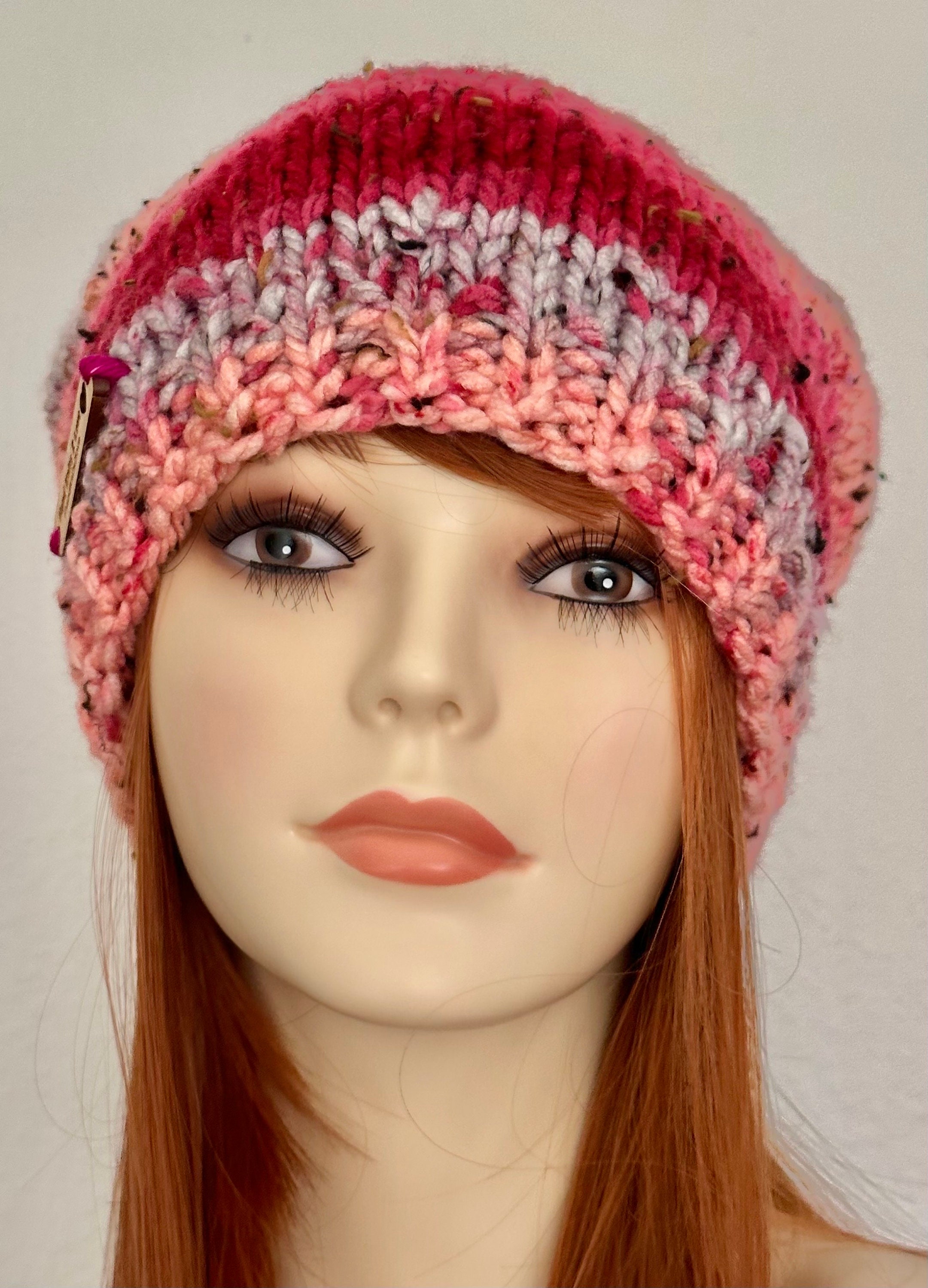Hand Knits 2 Love Slouch Hat Cap Beanie Ombré Tweed Braid 