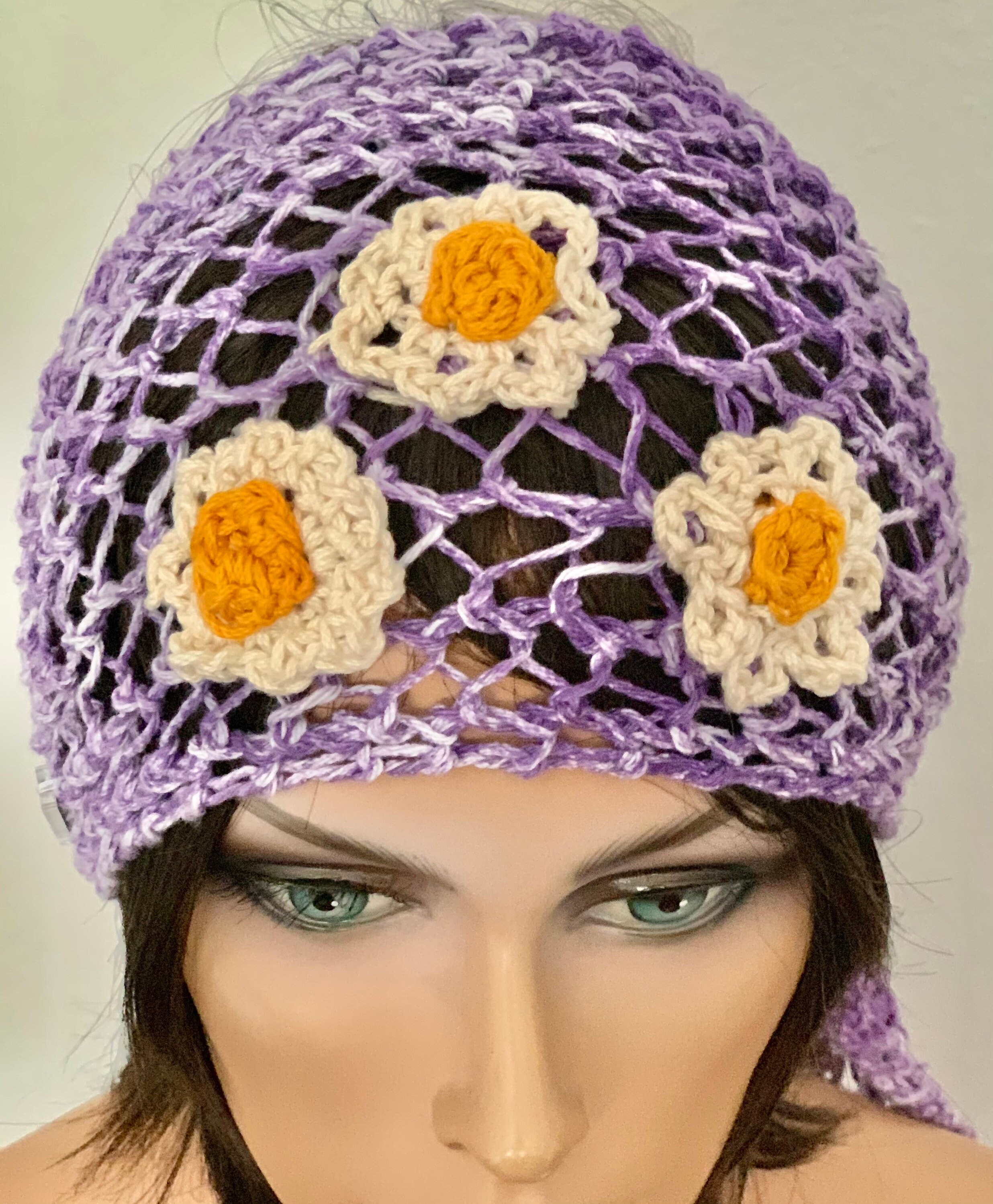Hand Knits 2 Love Cotton Bandana Scarf Daisies Lavender 