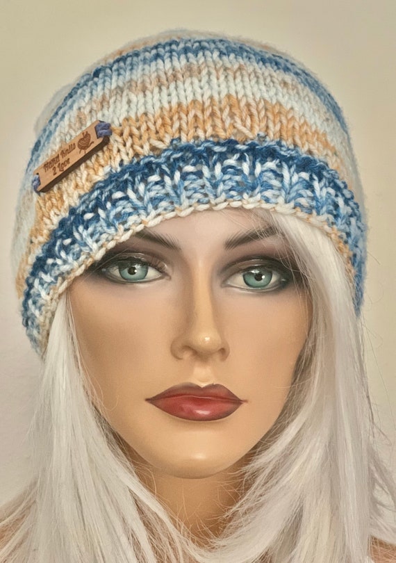 Hand Knits 2 Love Beanie Hat Slouch Cap Ombre Designer  display picture 2