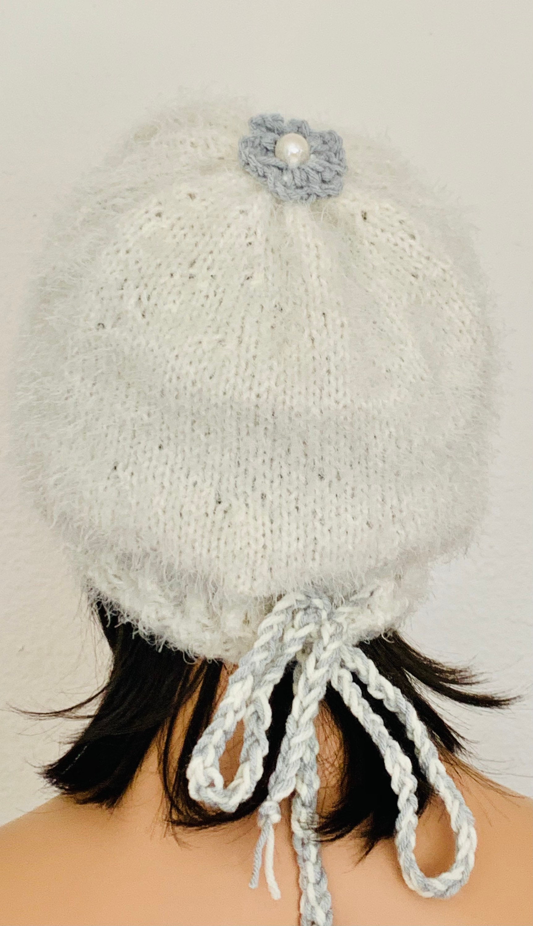 Hand Knits 2 Love Slouch Beanie Hat Tam Beret Flowers Beads Designer Mohair Like Hand Knits 2 Love Slouch Hat Beanie Cap Beret Flowers Beads  main image 4