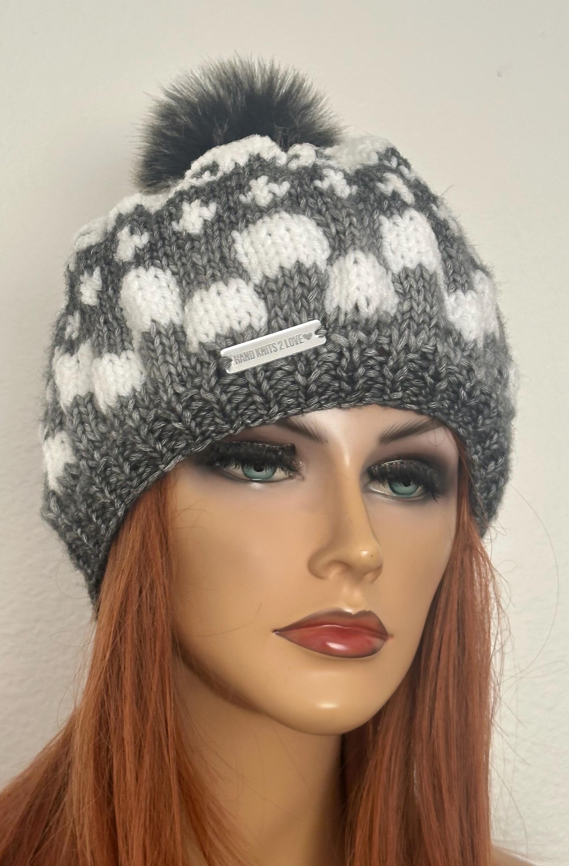 Hand Knits 2 Love Beanie Hat Cap Flowers Beads Rustic Designer Semi Chunky Ombré Oatmeal & charcoal gray flower beanie winter hat | baby  main image 4