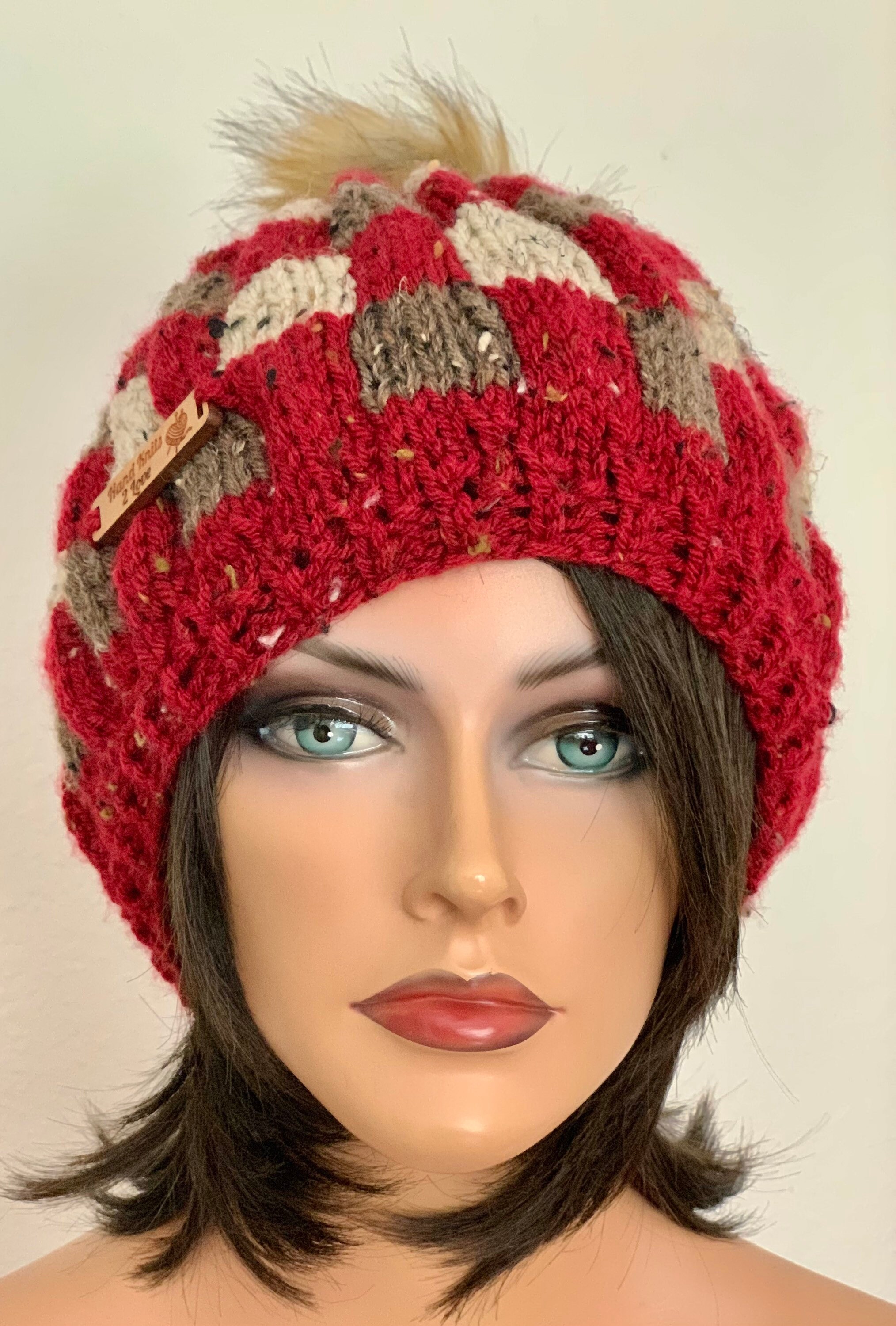Hand Knits 2 Love Beanie Hat Plaid Check Designer Hand Knits 2 Love Beanie Hat Cap Plaid Checkers Designer  main image 4