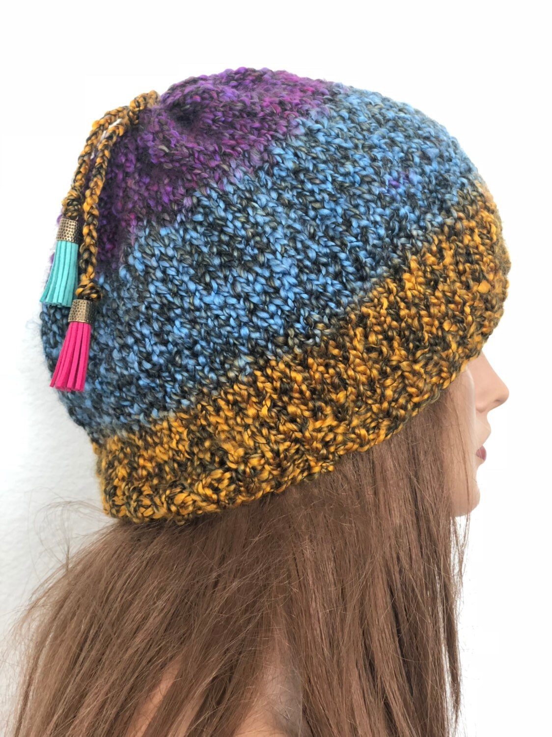Hand Knits 2 Love Hat Beanie Slouch Designer Fashion Tassels  display picture 2