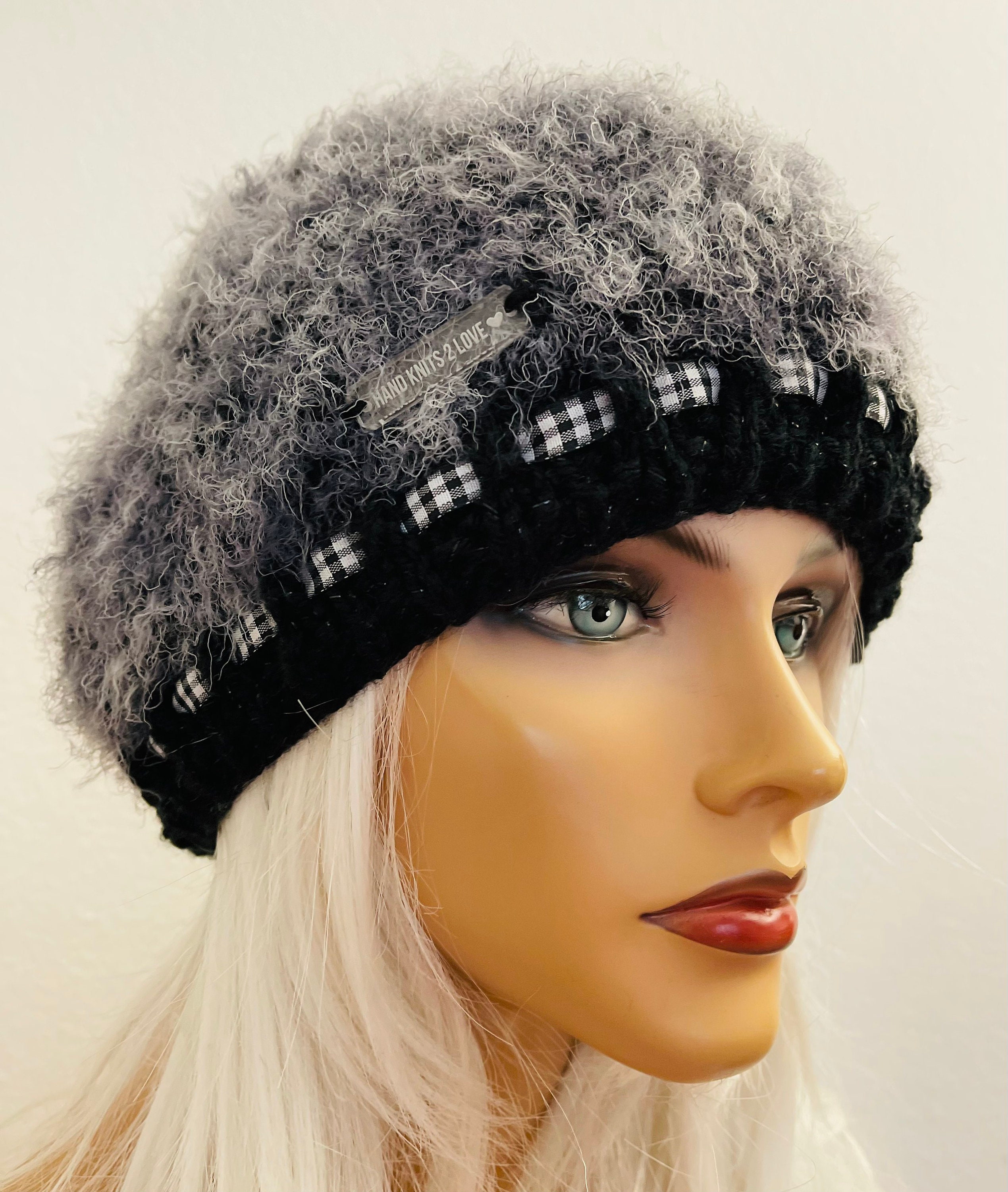 Hand Knits 2 Love Slouch Hat Cap Beanie Adjustable Fit Designer Mohair Look Chic Hand Knits 2 Love Slouch Beanie Hat Cap Adjustable Fit  main image 2