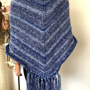 Hand Knits 2 Love Shawl Wrap Designer Fashion Fringes Denim Blues Ombre Four Seasons Gift Birthday Shower Cowl Hip Western Female Soft Cozy image 8