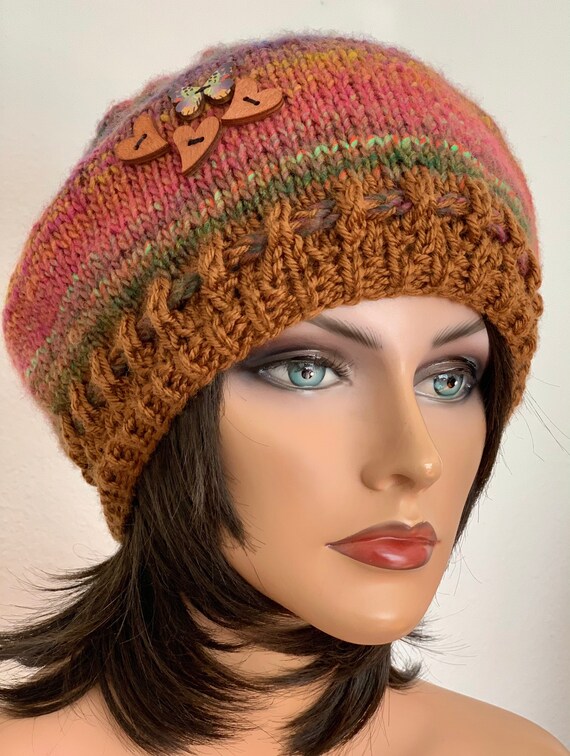 Hand Knittings 2 Love Slouch Beanie Hat Cap Adjustable Fit Designer Stripes Hip Hand Knits 2 Love Cotton Slouch Hat Beanie Cap Beret Tam  main image 3