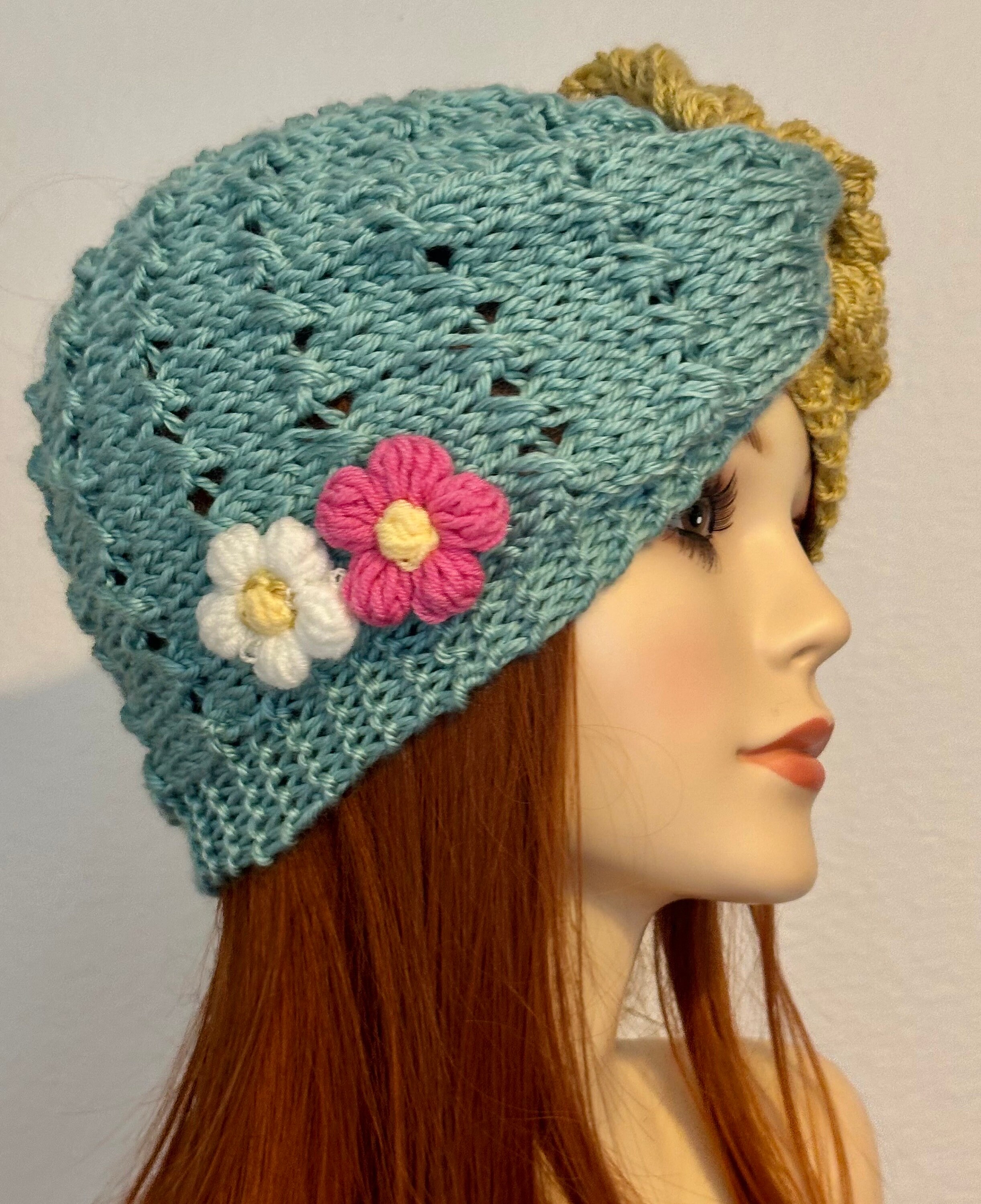 Hand Knits 2 Love Headband Bandana Turban Purple Glowers Beads Designer Lace Hip Hand Knits 2 Love Cotton Slouch Bandana Headwrap Headband  main image 3