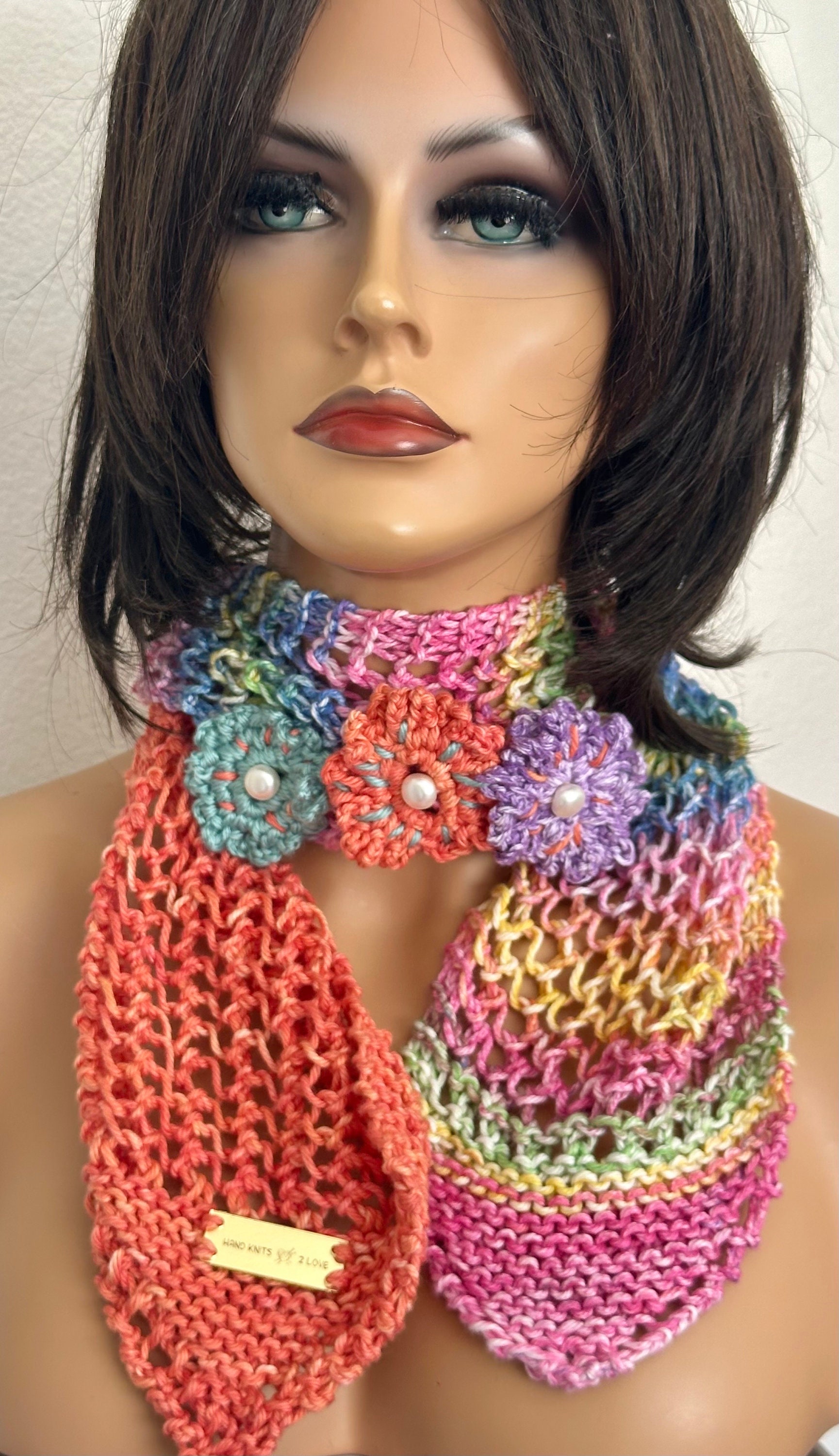 Hand Knits 2 Love Headband Bandana Headwrap Cotton Ombre Tangerine Designer Lace Hand Knits 2 Love Headband Bandana Headwrap Lace Ombré  main image 4