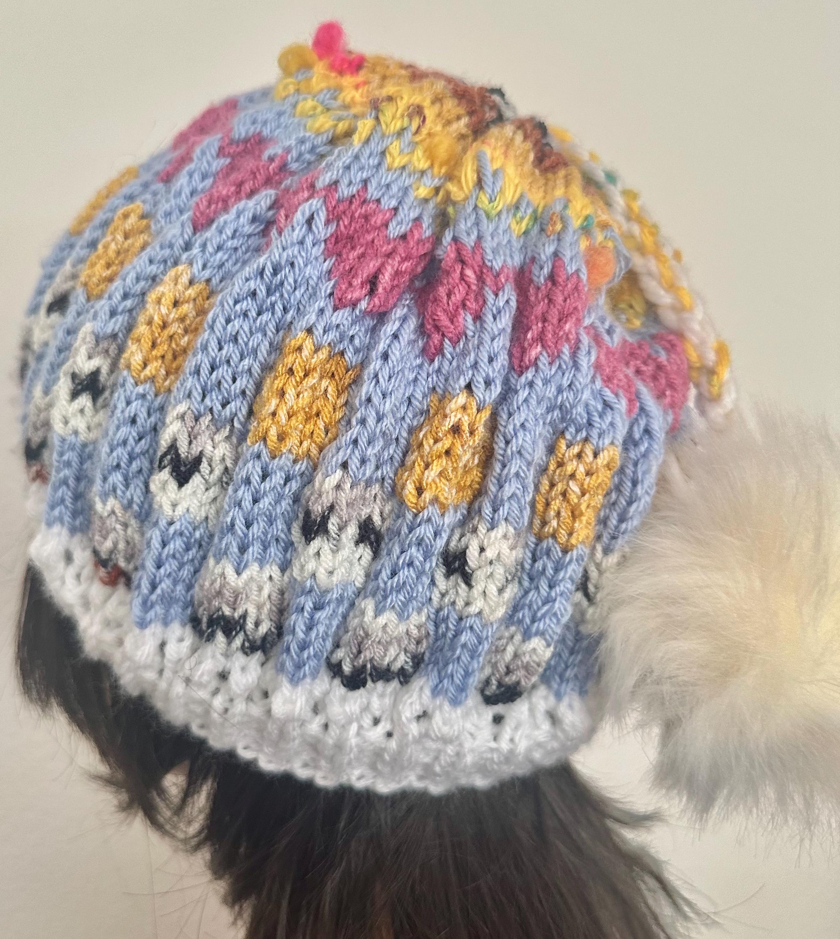 Hand Knits 2 Love Slouch Beanie Hat Tam Fair-isle Hearts  display picture 1