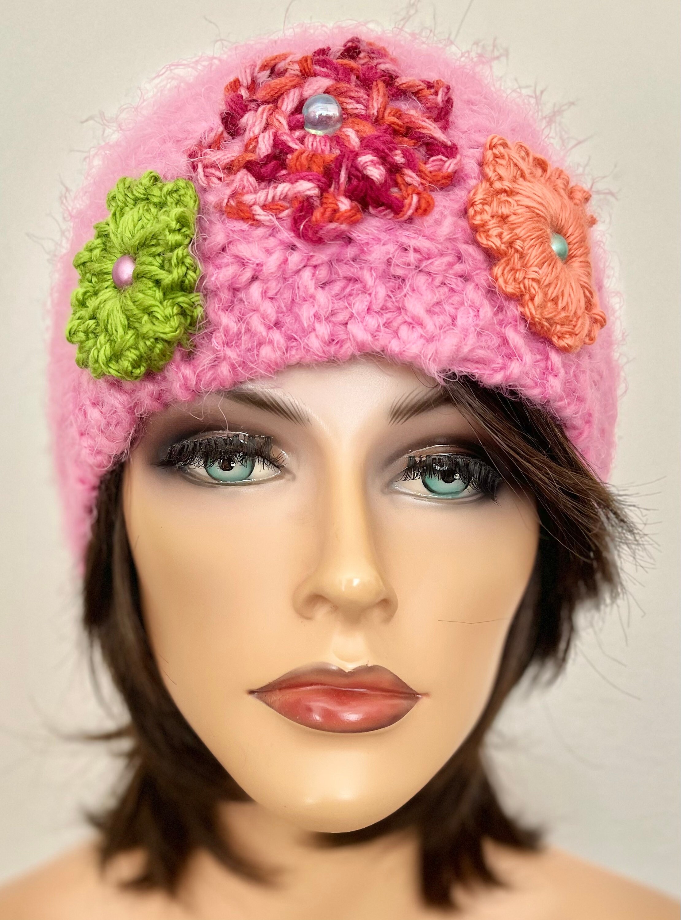 Hand Knits 2 Love Headband Bandana Turban Headwrap Flowers Pink Designer Hair Hand Knits 2 Love Cotton Bandana Headband Headscarf Headwrap  main image 2