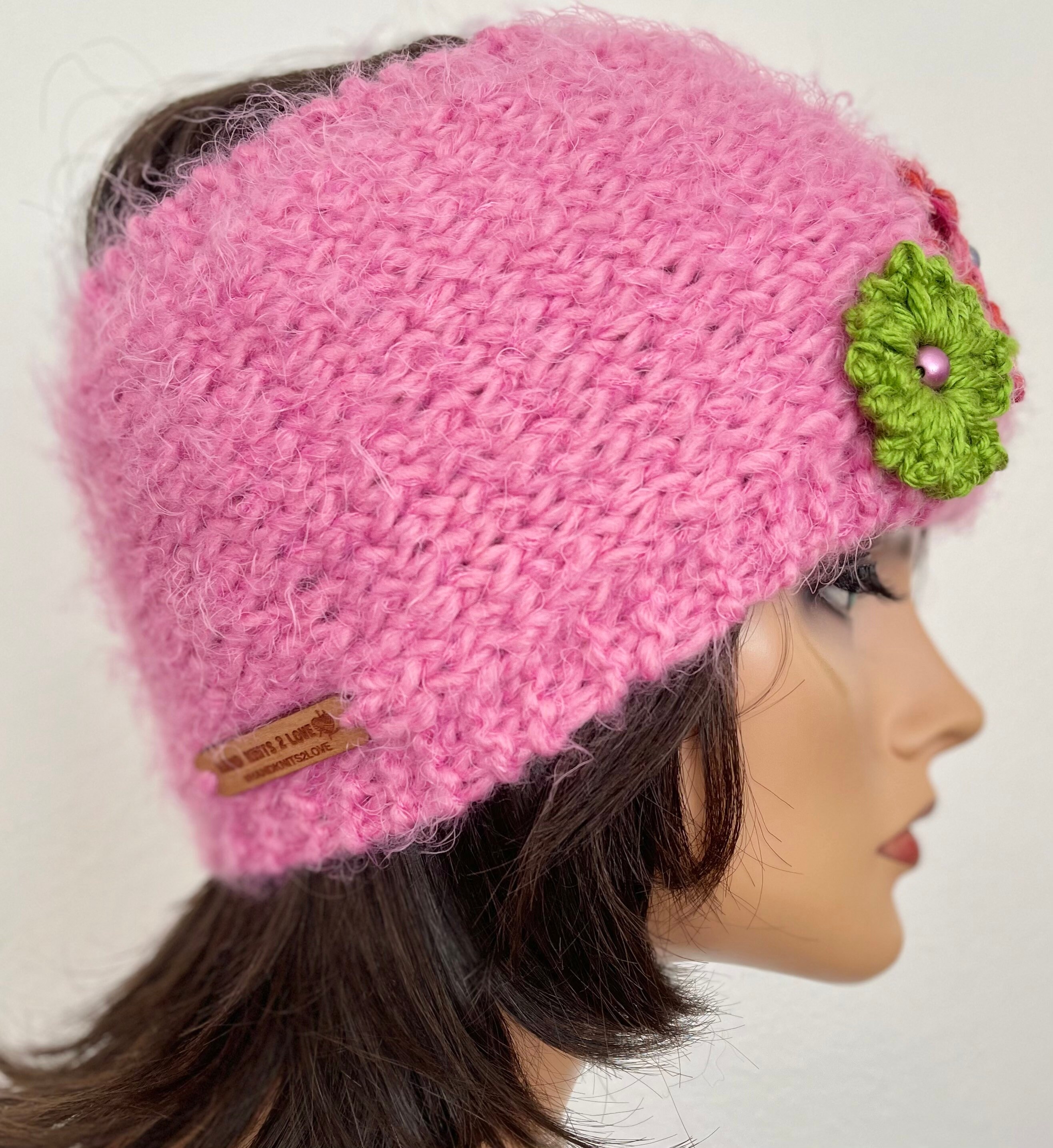 Hand Knits 2 Love Headband Bandana Headwrap Cotton Pink Multi Flowers Designer m16352894755_1.jpg main image 3
